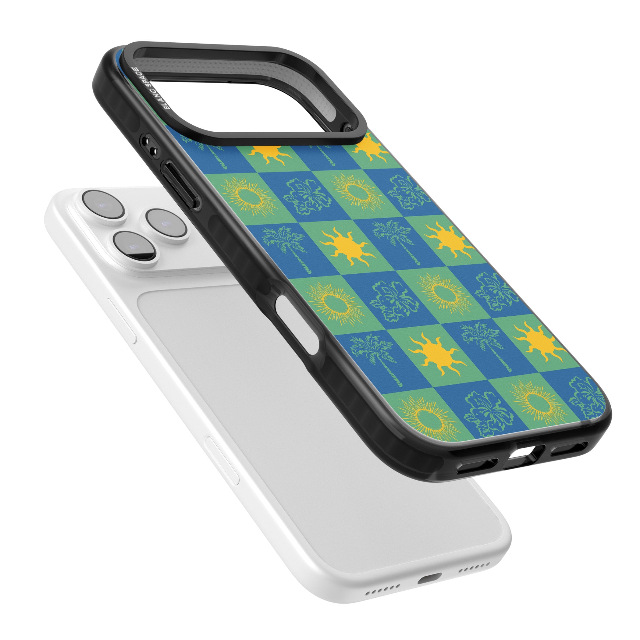 Green & Blue Tropical Checked iPhone 17 Pro Impact Pro Black Phone Case Colours