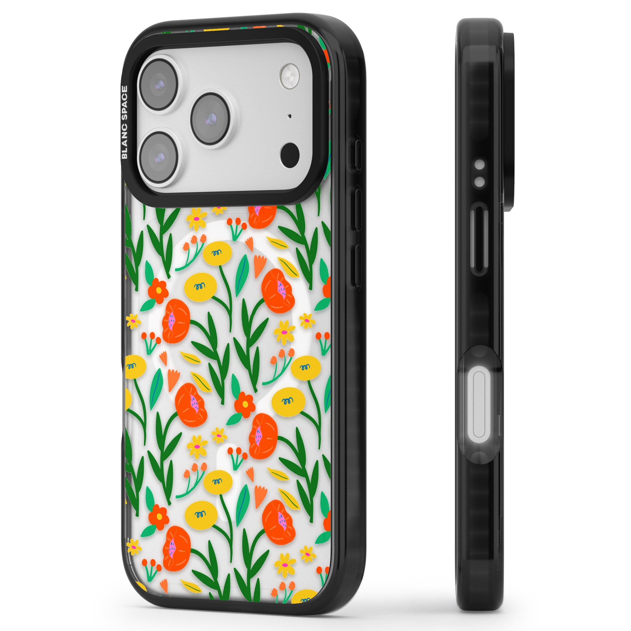 Summer Flower Fiesta iPhone 17 Pro Impact Pro Black Phone Case Side Profile
