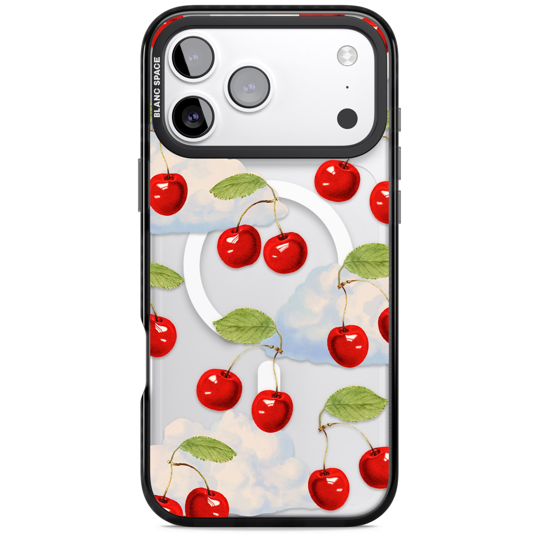 Vintage Cherries & Clouds iPhone 17 Pro Max Impact Pro Black Phone Case