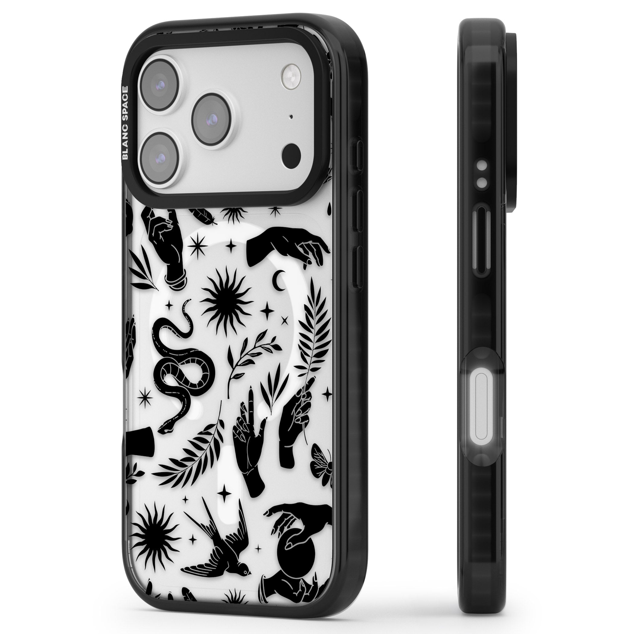 Celestial Pattern (Black) iPhone 17 Pro Impact Pro Black Phone Case Side Profile
