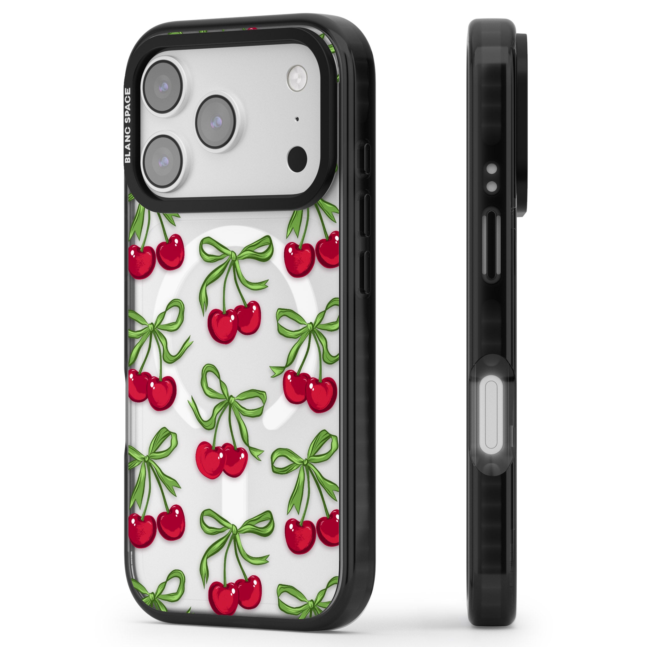 Cherry Bows iPhone 17 Pro Impact Pro Black Phone Case Side Profile