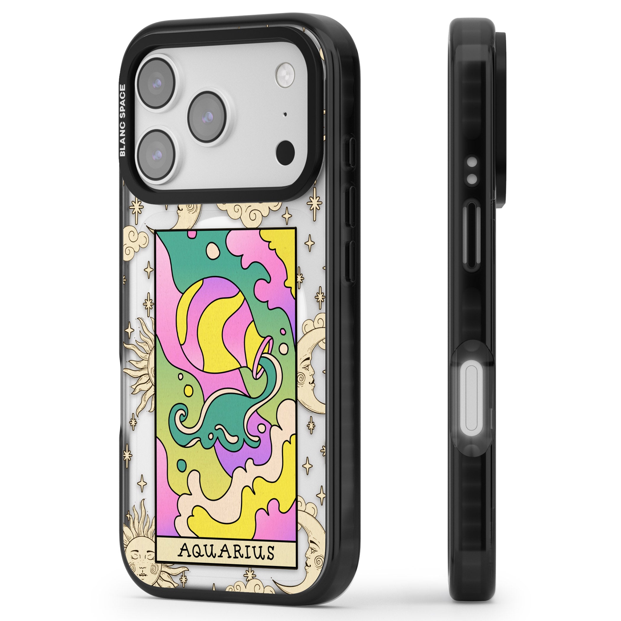 Celestial Zodiac Aquarius iPhone 17 Pro Impact Pro Black Phone Case Side Profile
