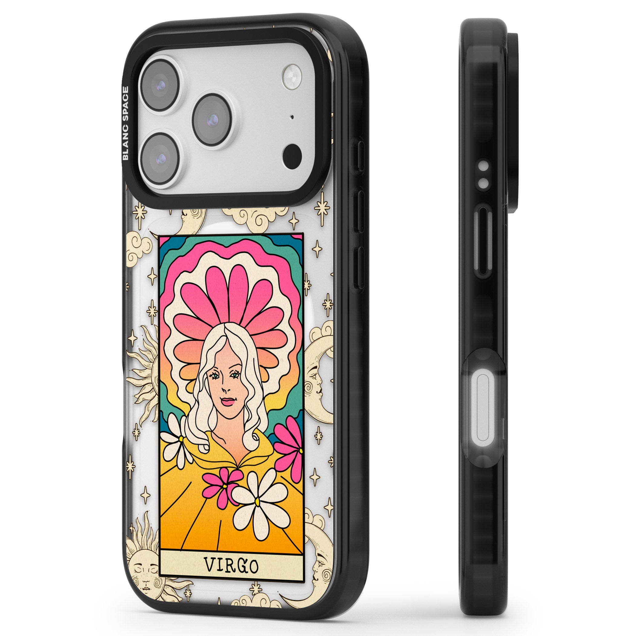 Celestial Zodiac Virgo iPhone 17 Pro Impact Pro Black Phone Case Side Profile