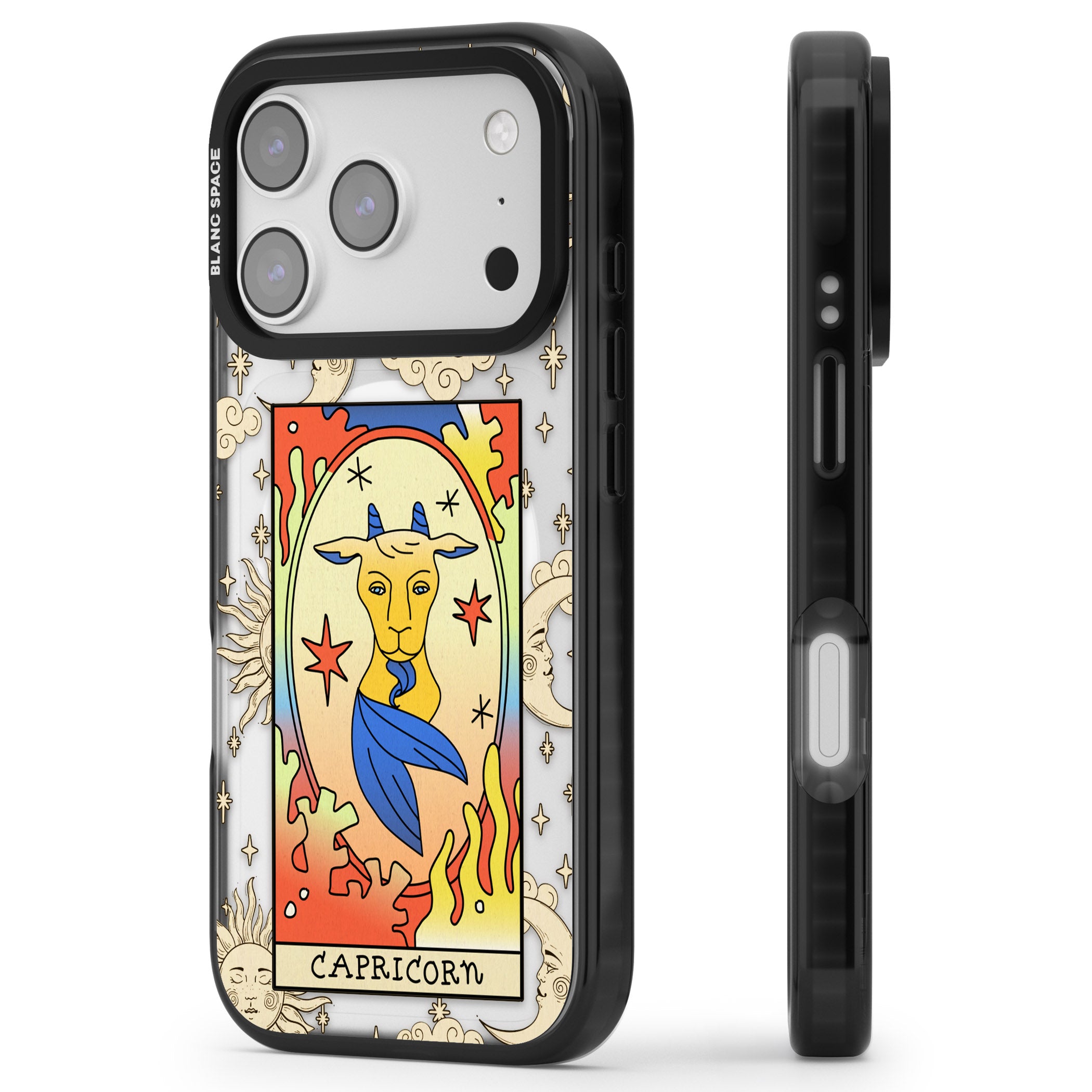 Celestial Zodiac Capricorn iPhone 17 Pro Max Impact Pro Black Phone Case Side Profile