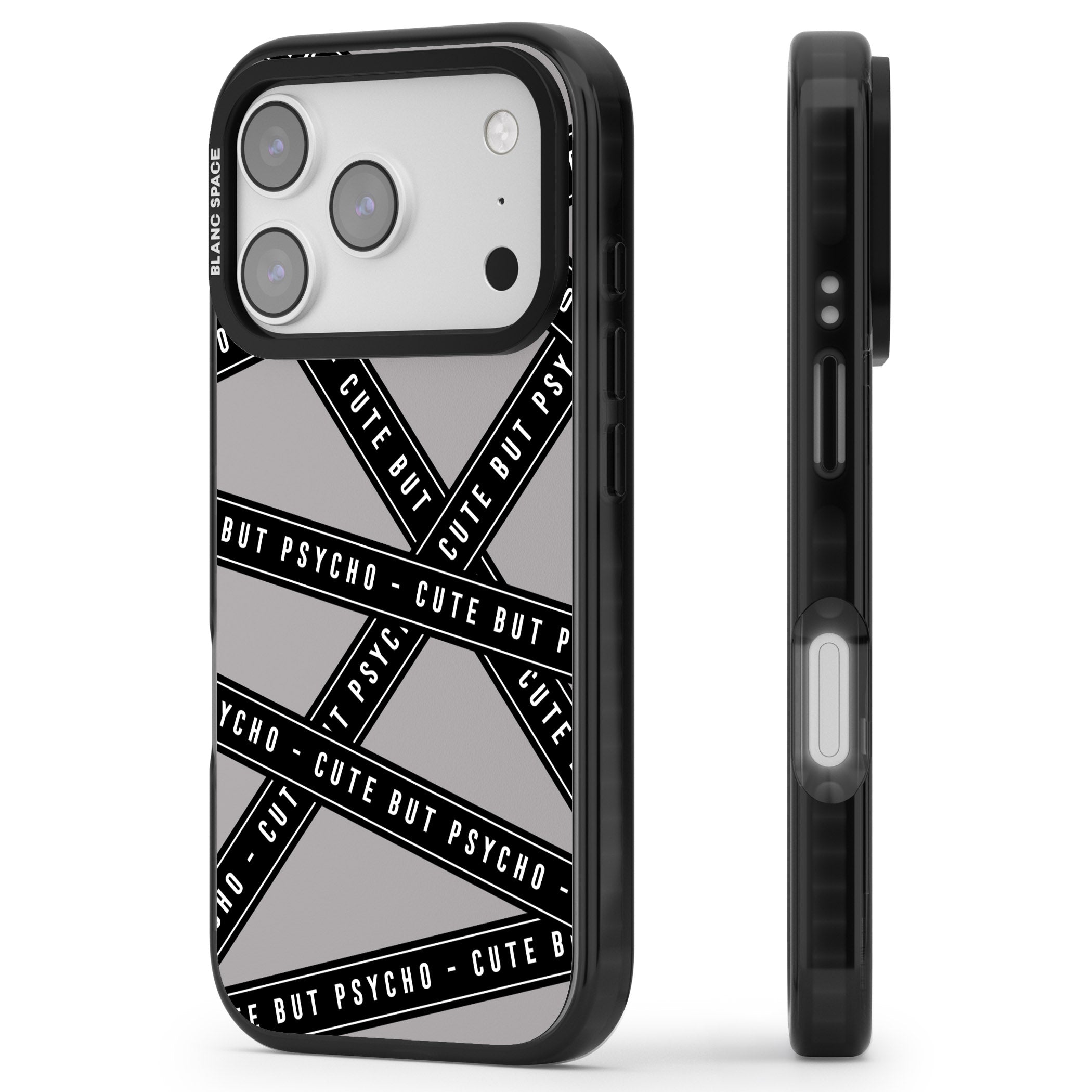 Cute But Psycho iPhone 17 Pro Impact Pro Black Phone Case Side Profile
