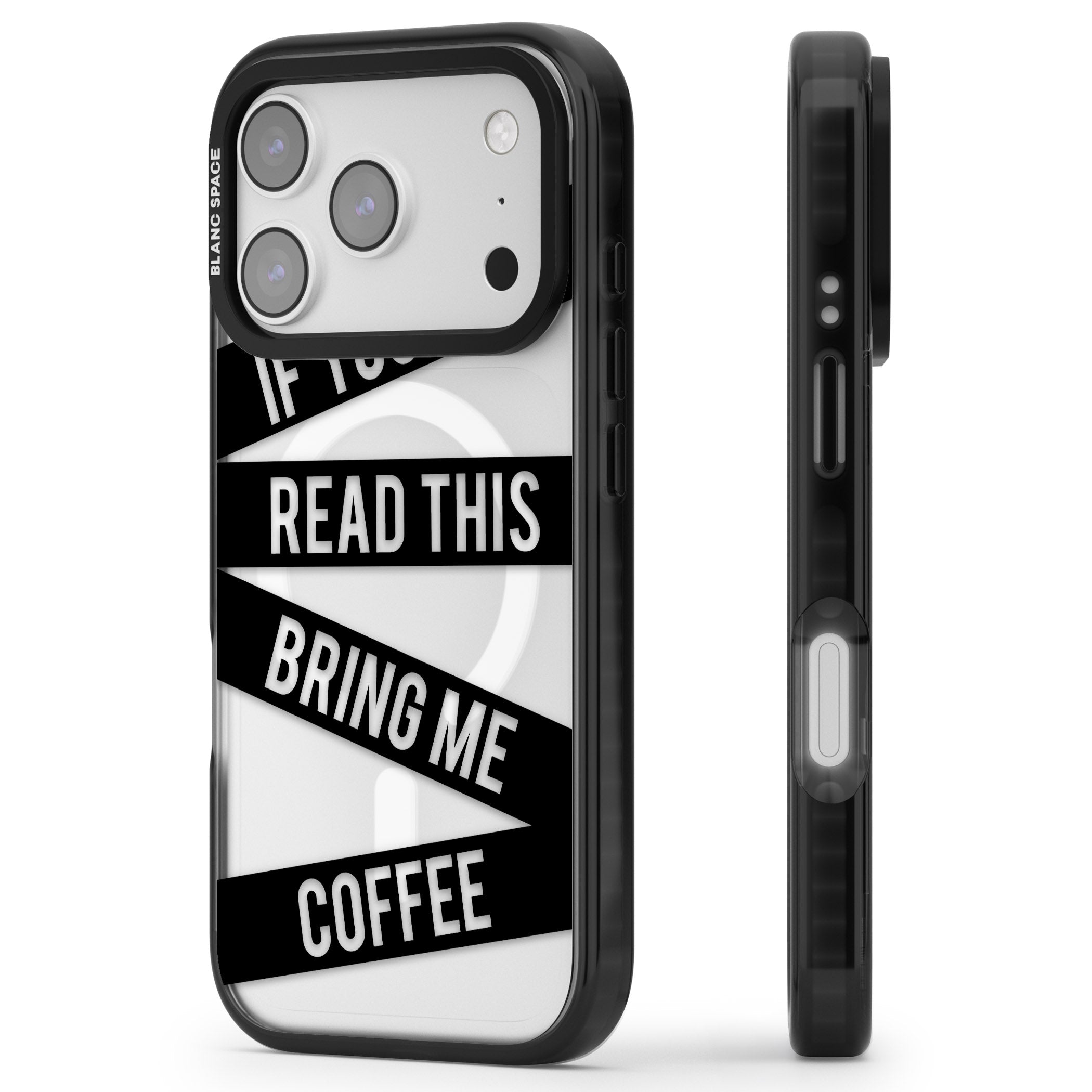 Bring Me Coffee iPhone 17 Pro Max Impact Pro Black Phone Case Side Profile