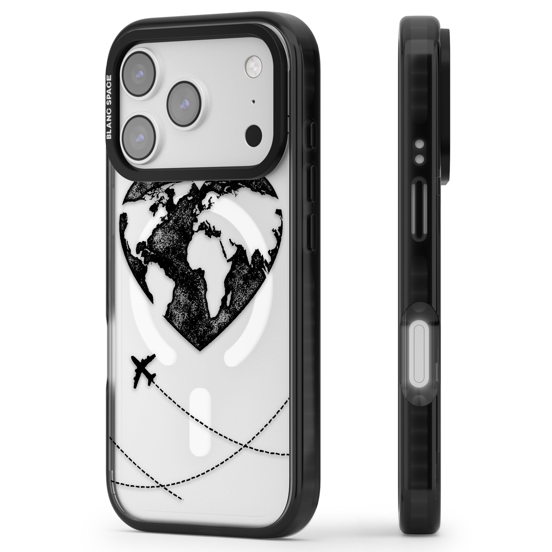Globe Heart iPhone 17 Pro Max Impact Pro Black Phone Case Side Profile