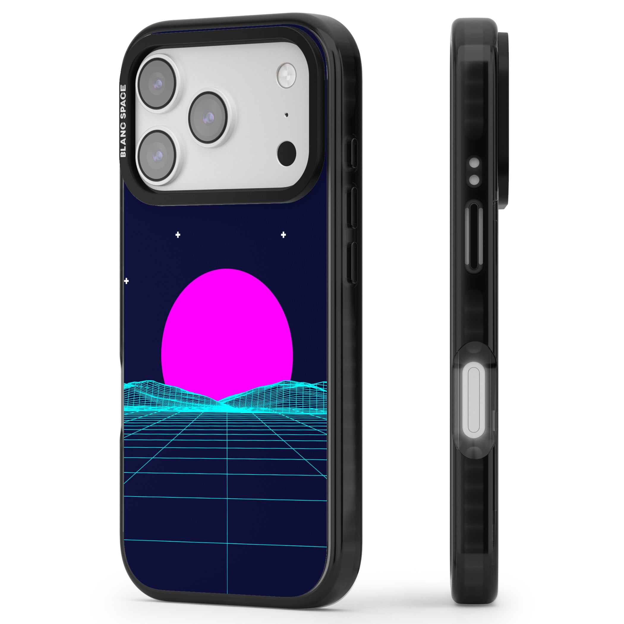 Miami Sunset Vaporwave iPhone 17 Pro Impact Pro Black Phone Case Side Profile
