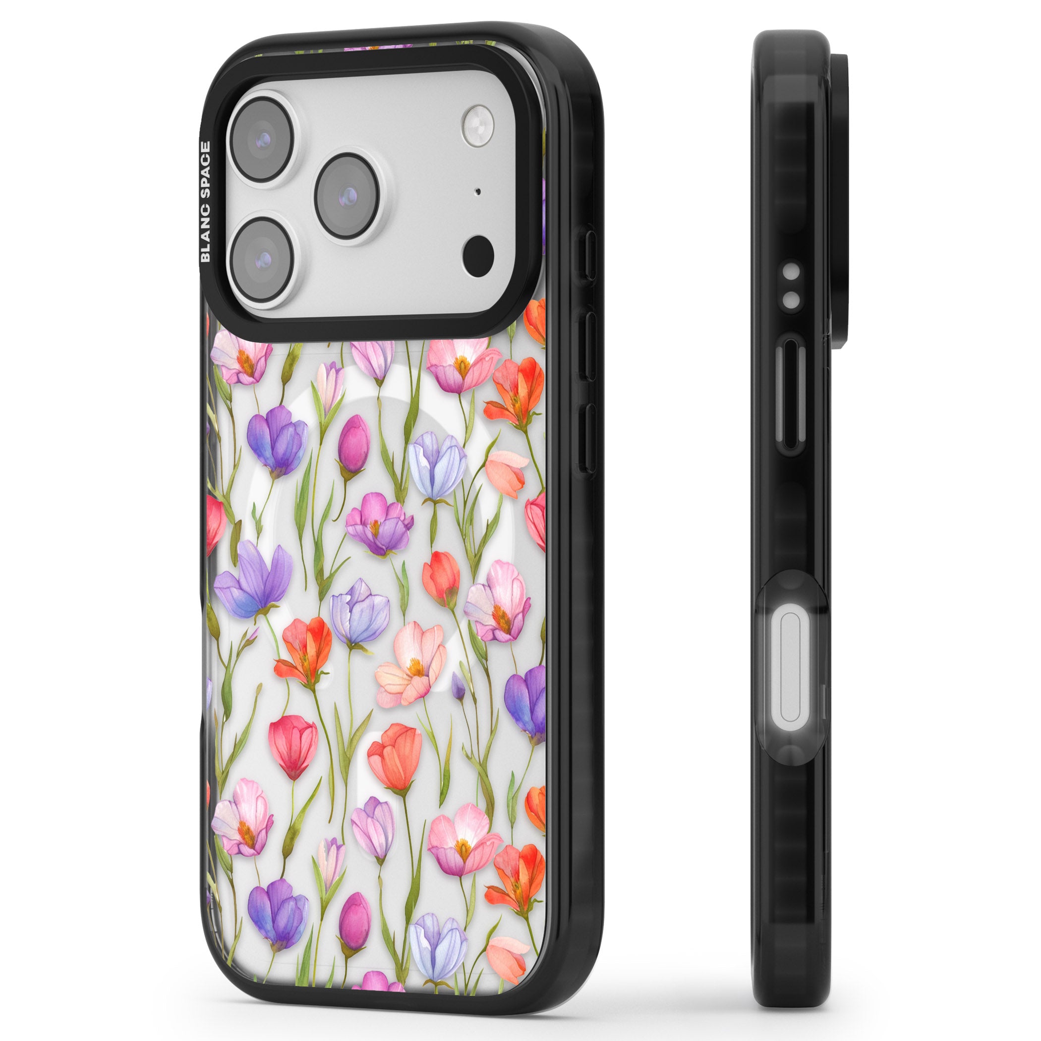 Red, Pink & Purple Flowers iPhone 17 Pro Max Impact Pro Black Phone Case Side Profile