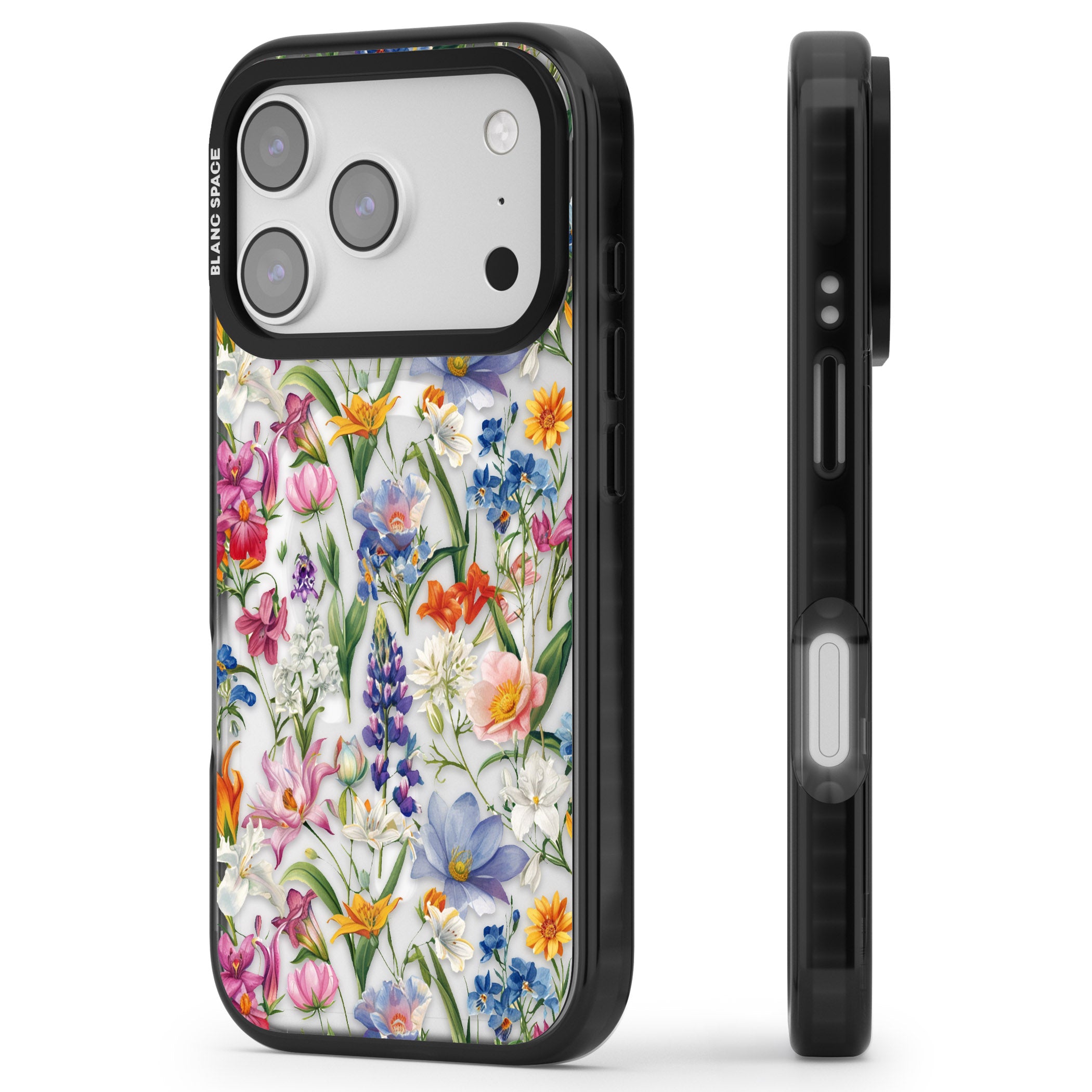 Vintage Wildflowers iPhone 17 Pro Impact Pro Black Phone Case Side Profile