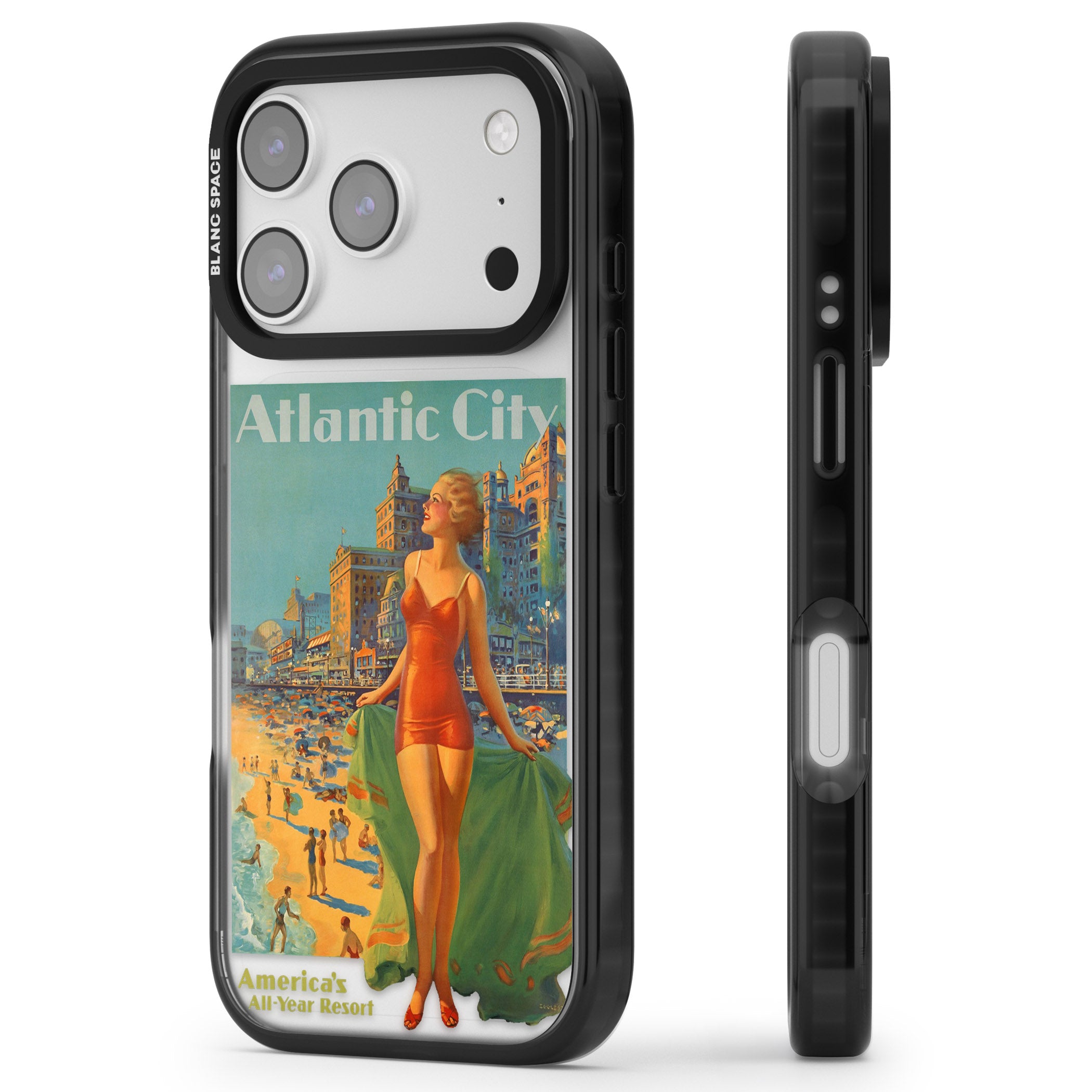 Atlantic City Vacation Poster iPhone 17 Pro Impact Pro Black Phone Case Side Profile