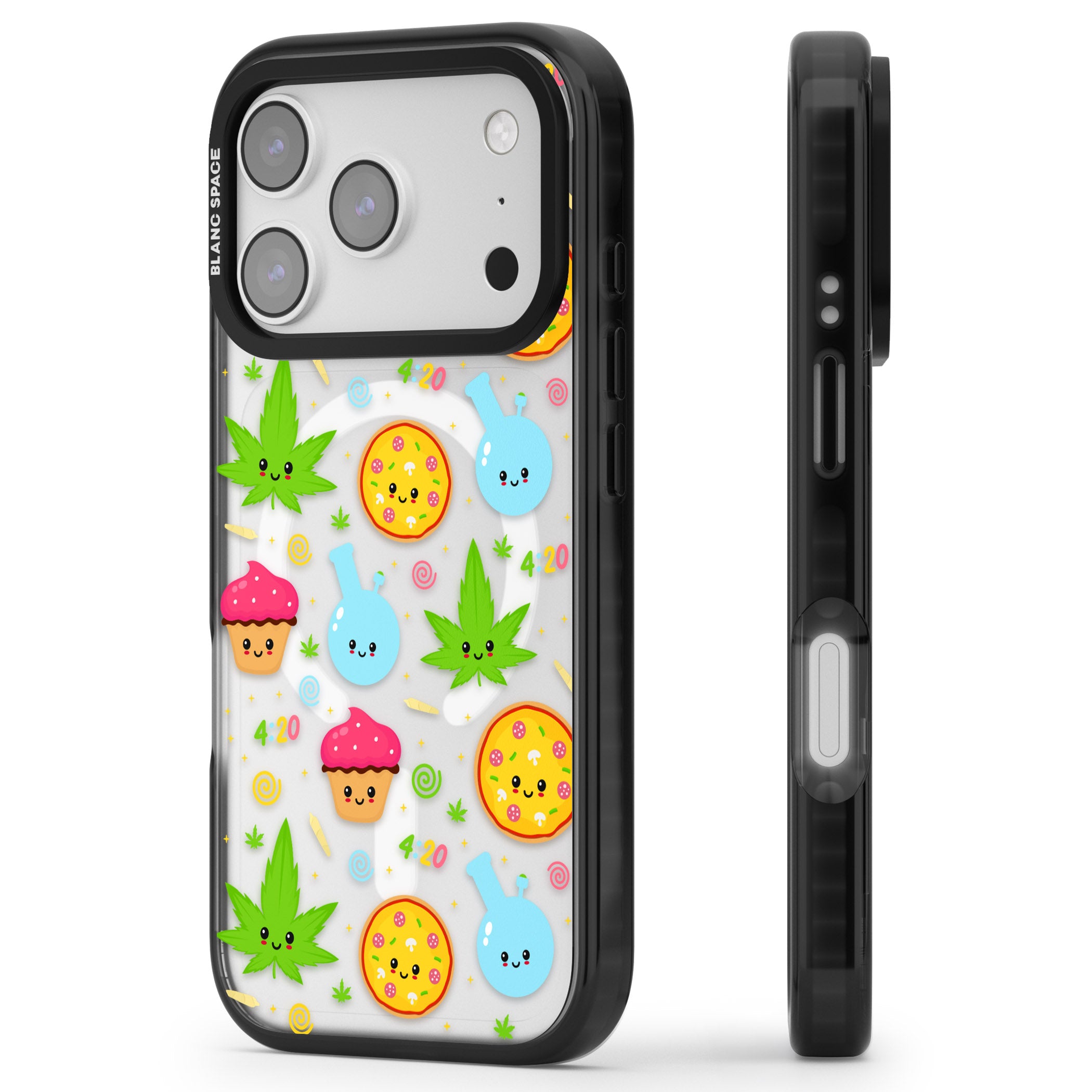 Kawaii Weed Pattern iPhone 17 Pro Impact Pro Black Phone Case Side Profile