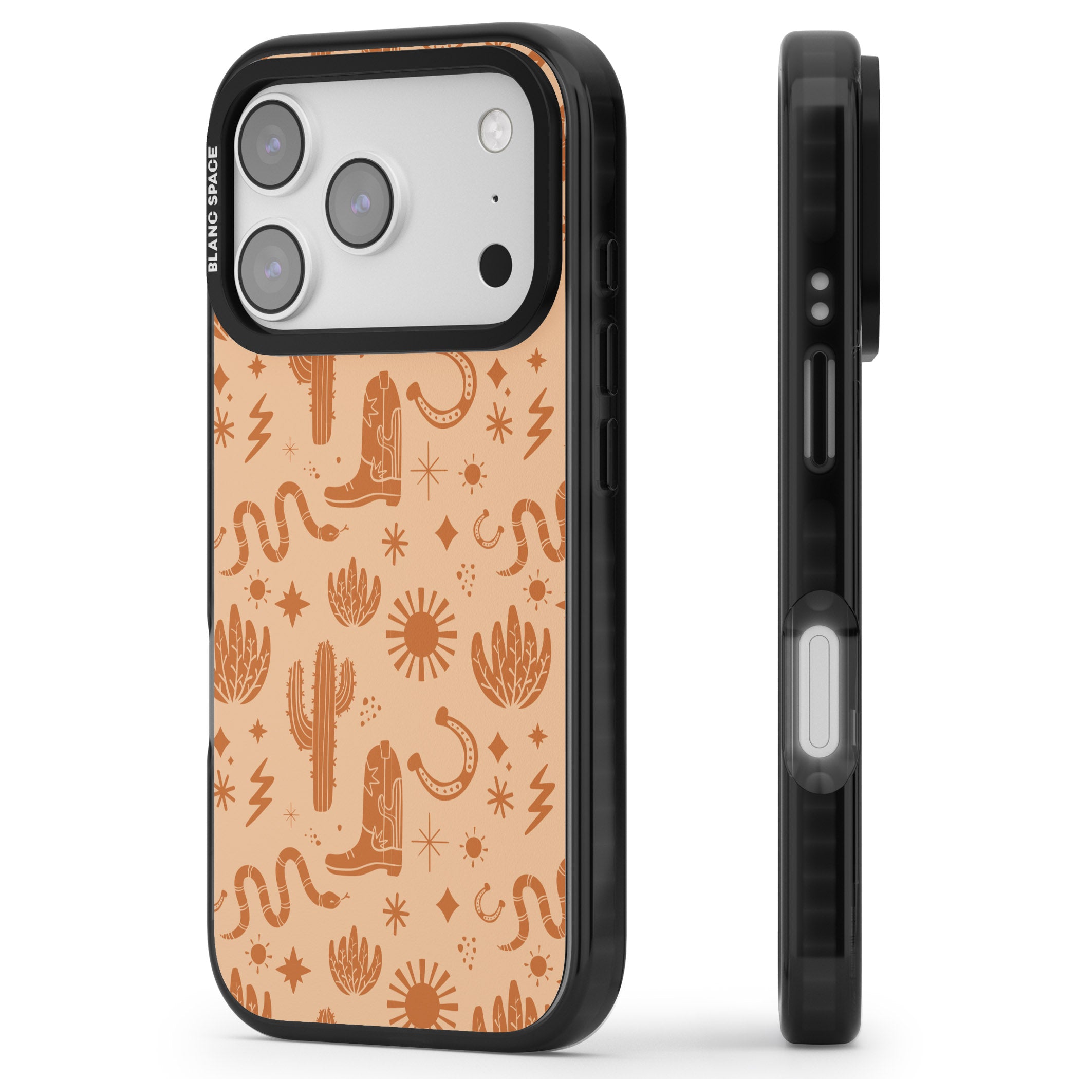 Wild West Pattern iPhone 17 Pro Impact Pro Black Phone Case Side Profile