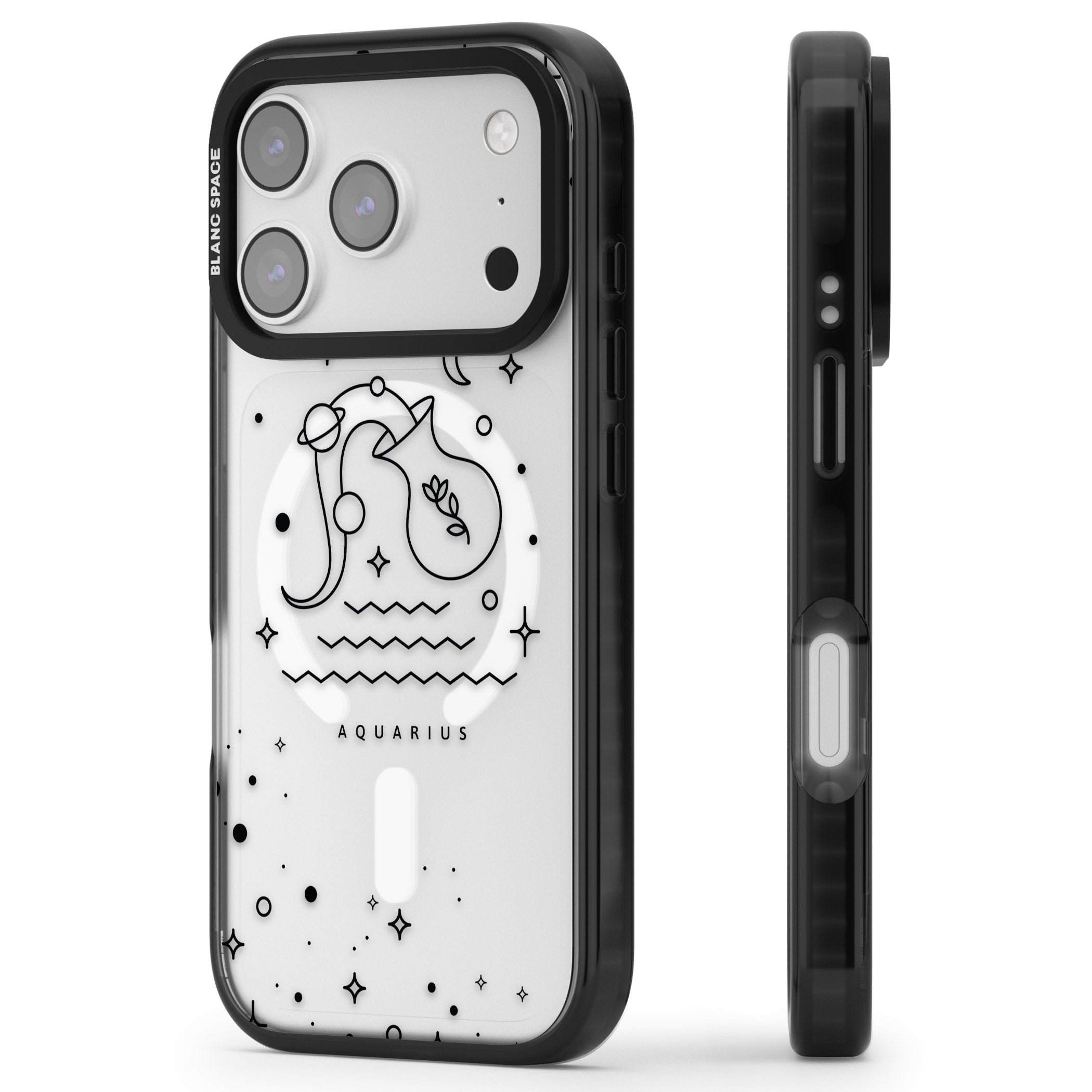 Aquarius Zodiac Symbol iPhone 17 Pro Impact Pro Black Phone Case Side Profile
