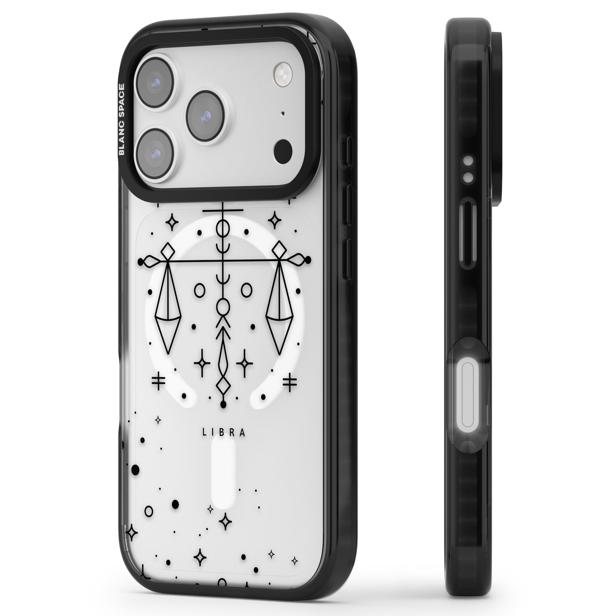 Libra Abstract Zodiac iPhone 17 Pro Max Impact Pro Black Phone Case Side Profile