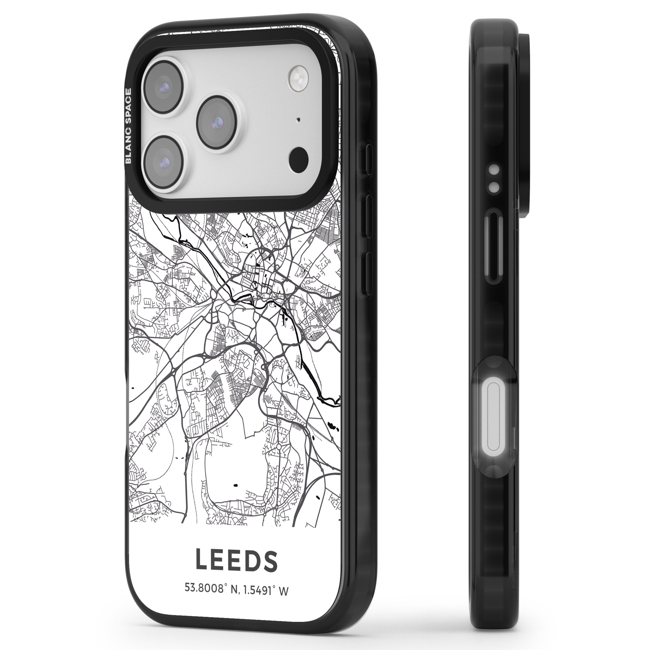 Leeds Map iPhone 17 Pro Impact Black Phone Case Side Profile