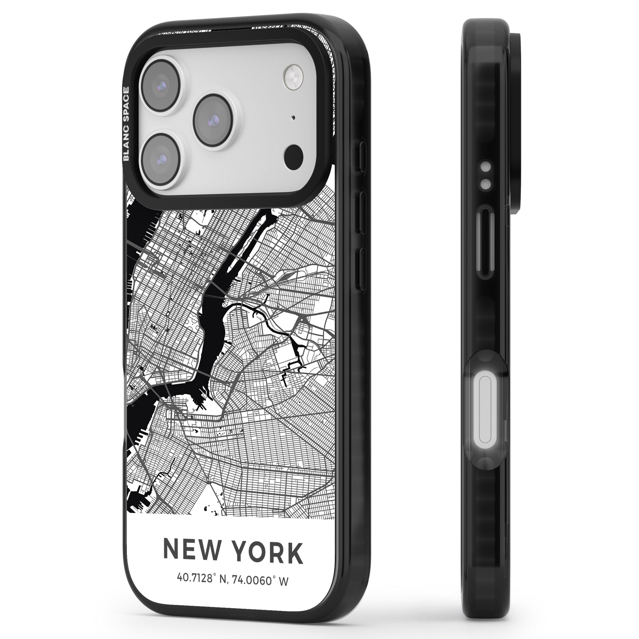 New York Map iPhone 17 Pro Impact Black Phone Case Side Profile
