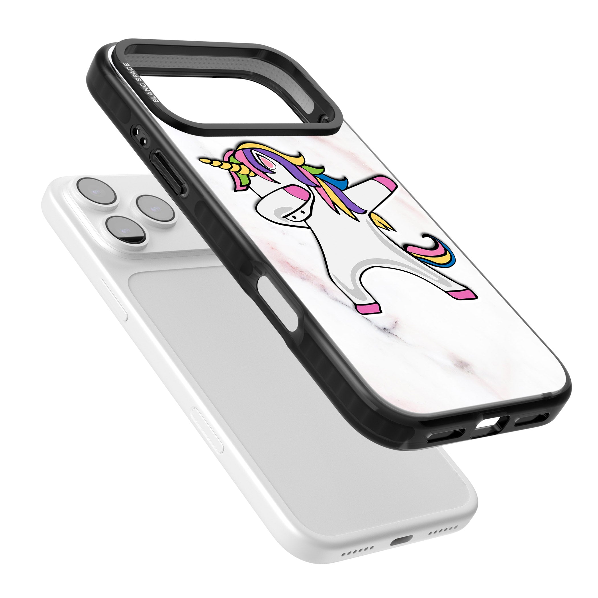 Designer Marble Unicorn Dab iPhone 17 Pro Max Impact Black Phone Case Colours