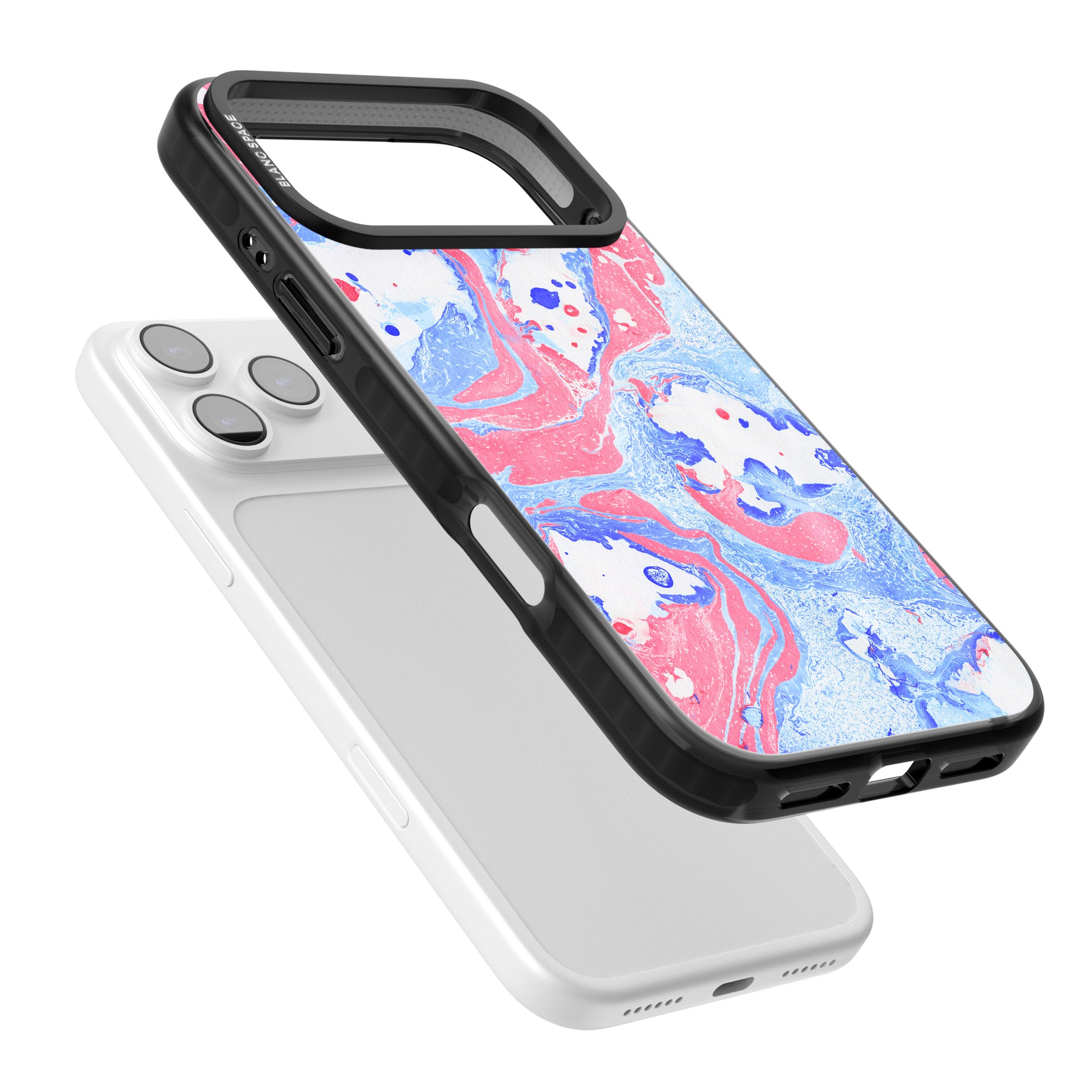 Pink, Blue & White Marbled Paper Pattern iPhone 17 Pro Impact Black Phone Case Colours