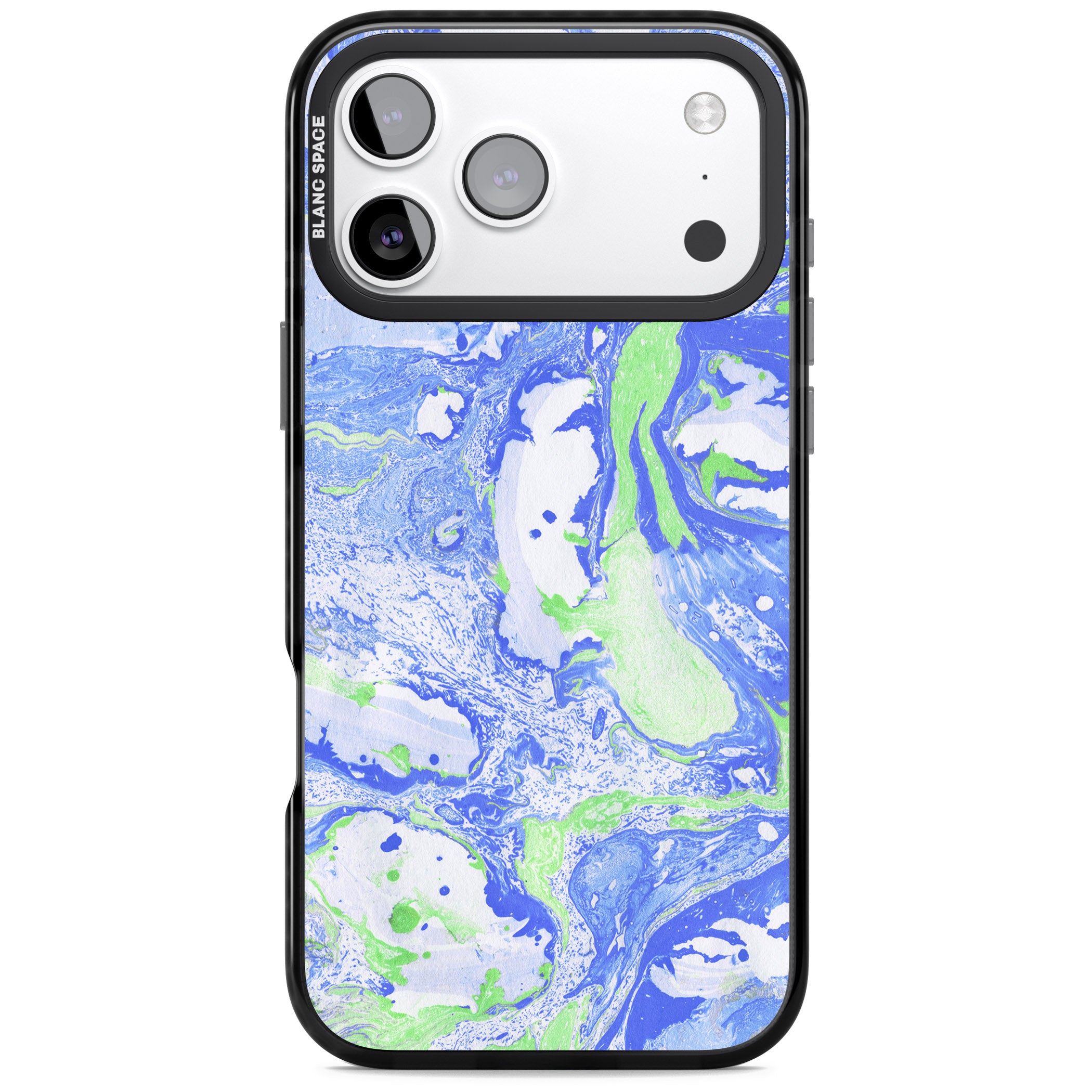 Dark Blue & Green Marbled Paper Pattern iPhone 17 Pro Max Impact Black Phone Case