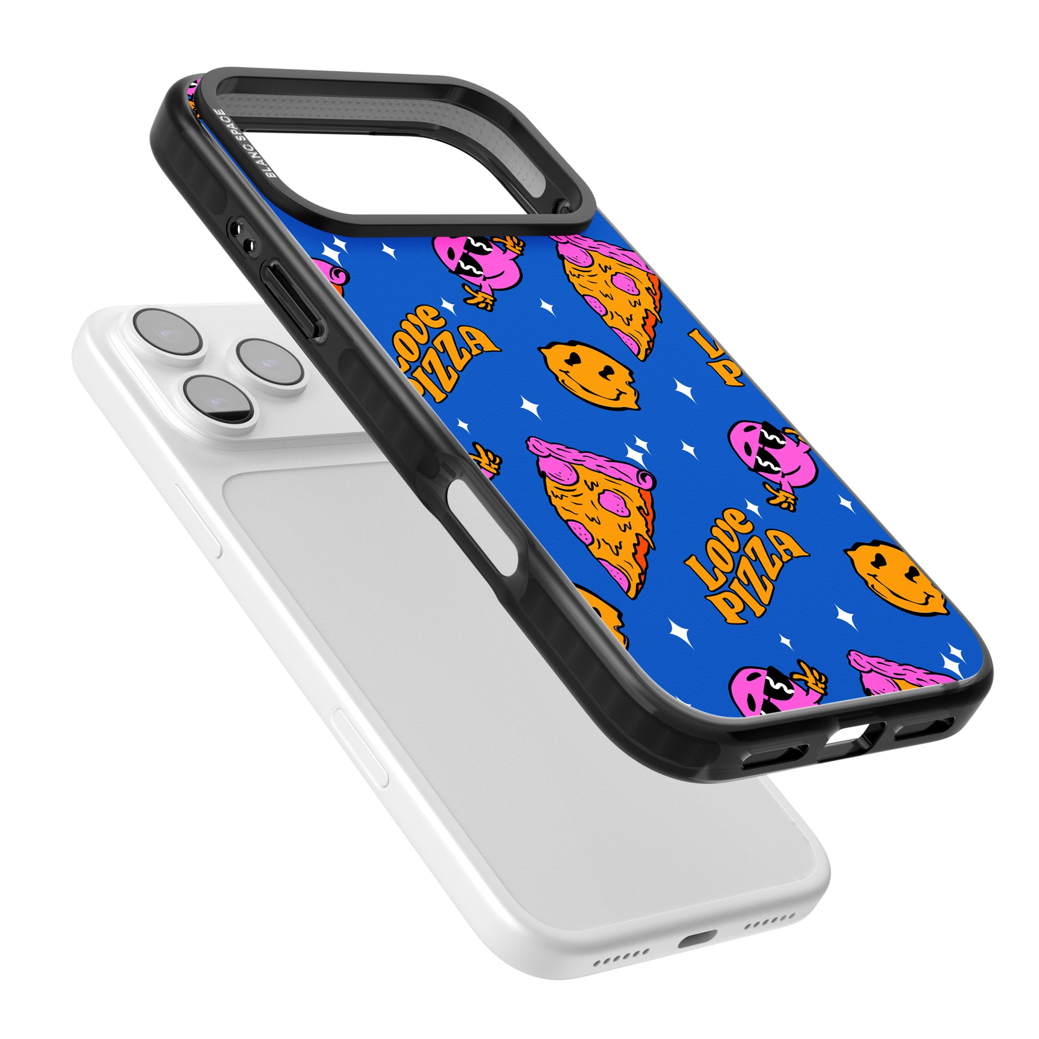 Psychedelic Love Pizza Pattern iPhone 17 Pro Impact Black Phone Case Colours