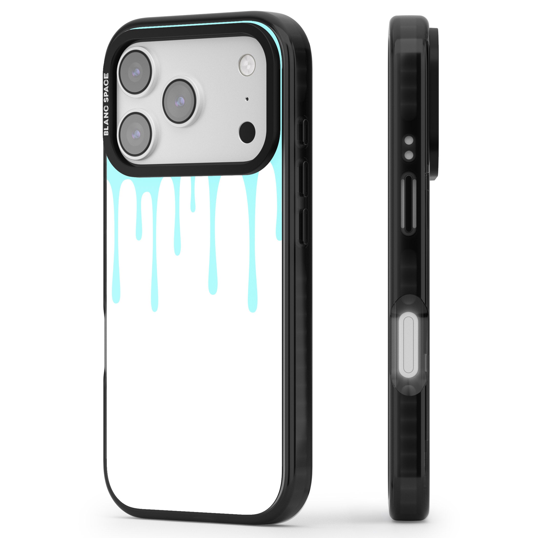 Melted Teal Drip iPhone 17 Pro Impact Black Phone Case Side Profile