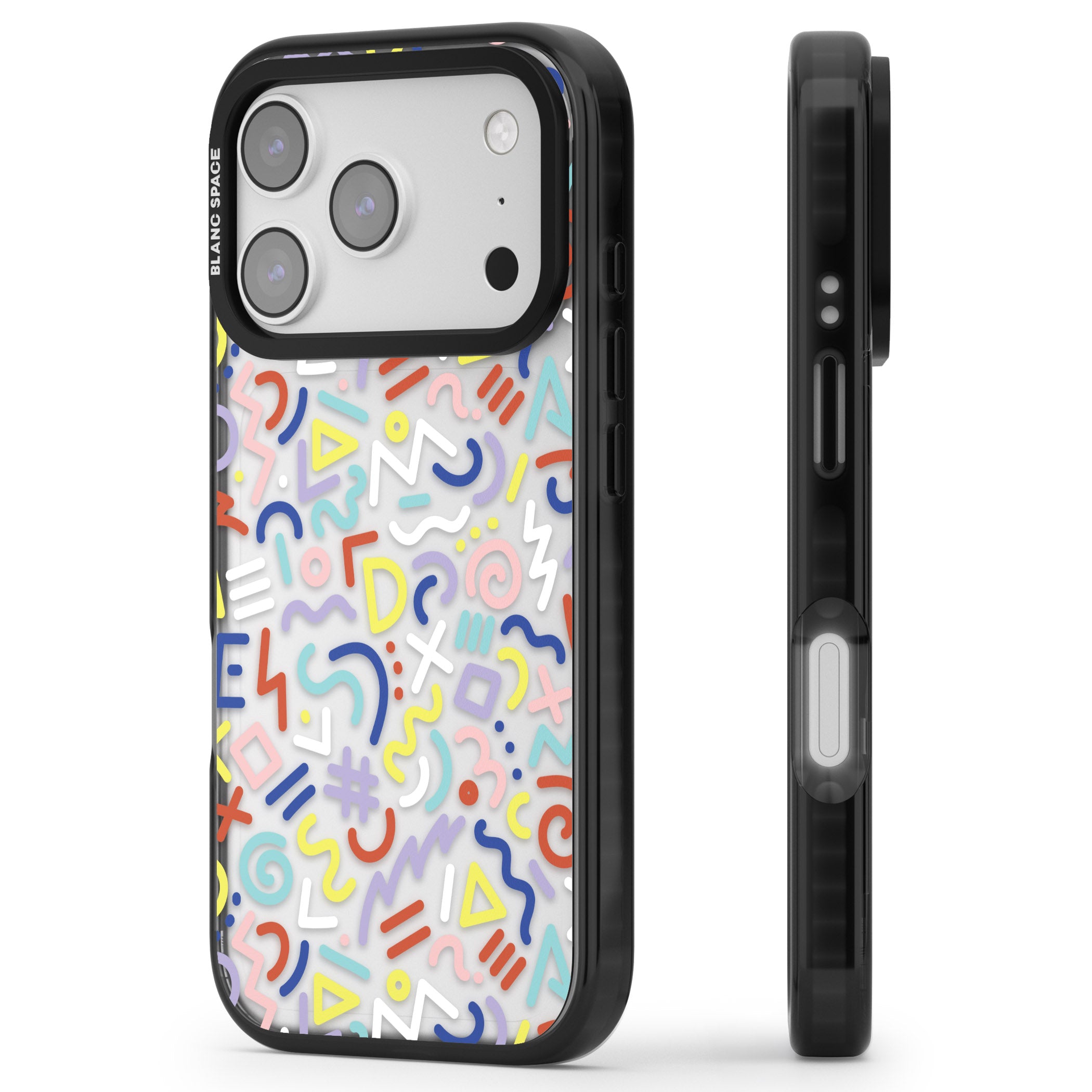 Colorful Retro Pattern iPhone 17 Pro Max Impact Black Phone Case Side Profile