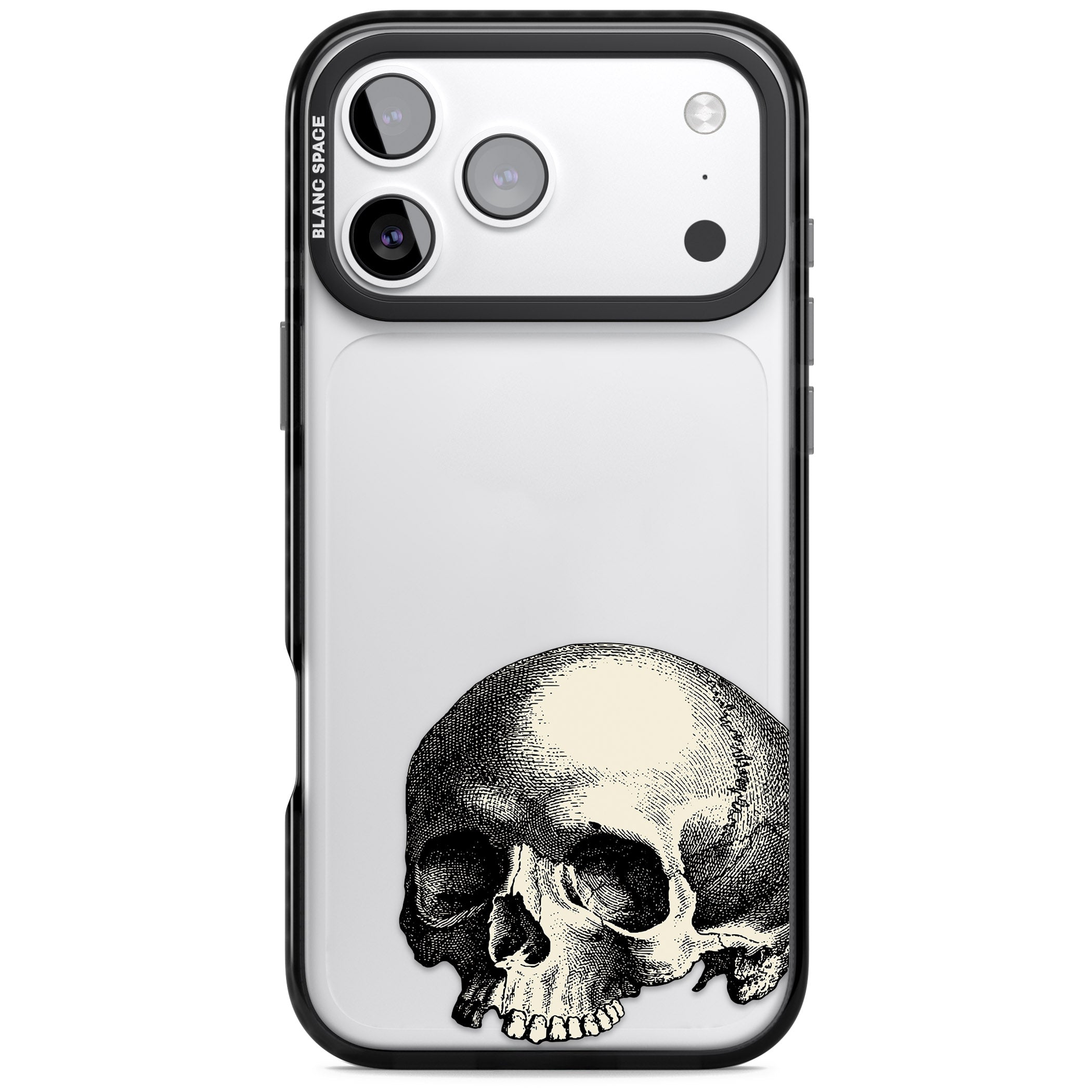 Minimal Vintage Skull iPhone 17 Pro Impact Black Phone Case
