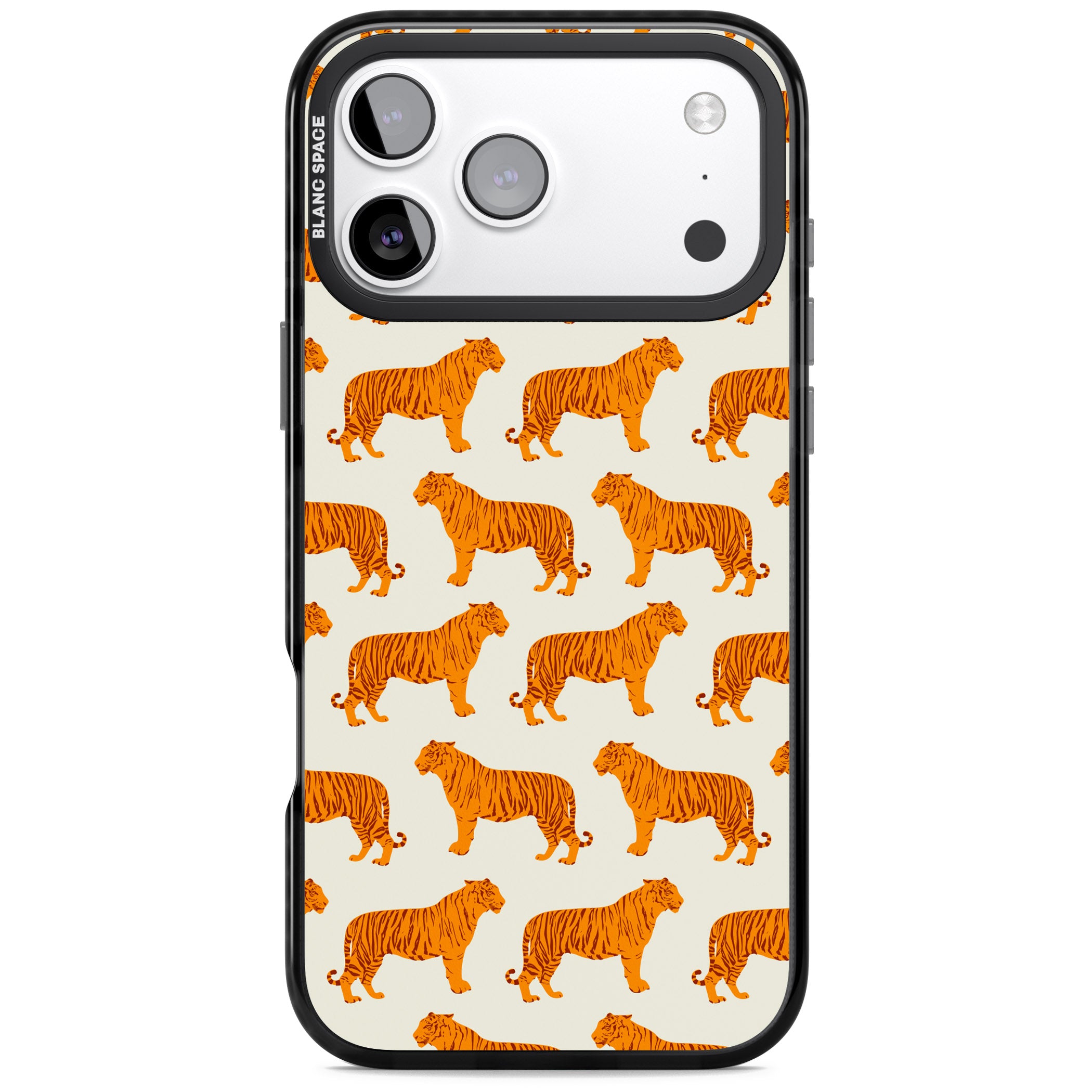 Trendy Tiger Patterns Tigers On Khaki iPhone 17 Pro Impact Black Phone Case