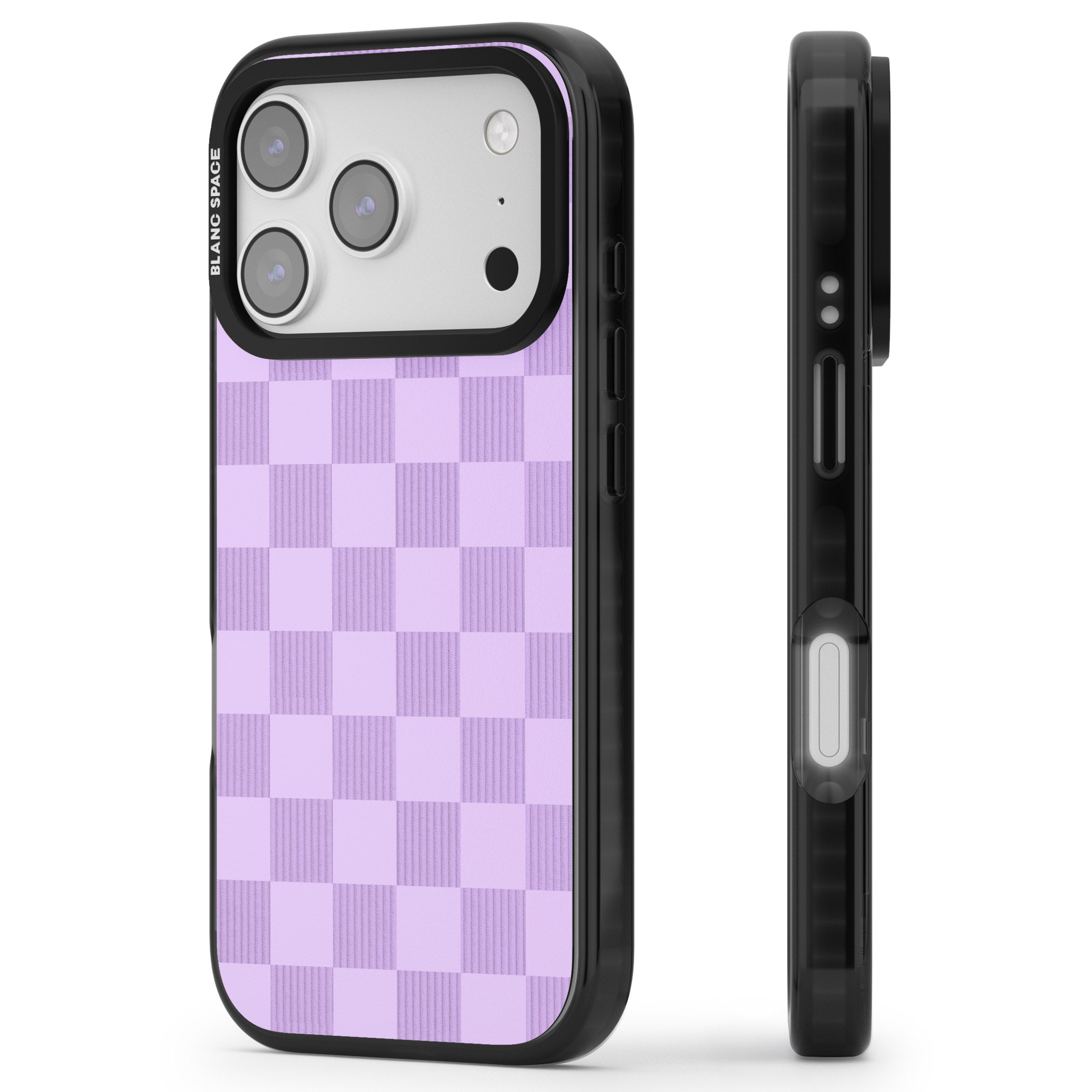 Lilac Checkered iPhone 17 Pro Impact Black Phone Case Side Profile
