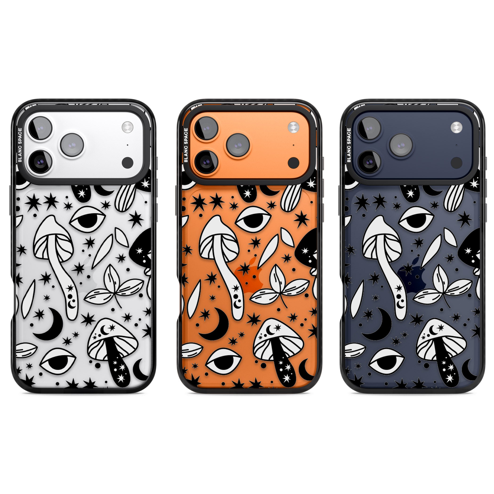 Mystic Mushrooms Pattern iPhone 17 Pro Impact Black Phone Case APT Impact Protection