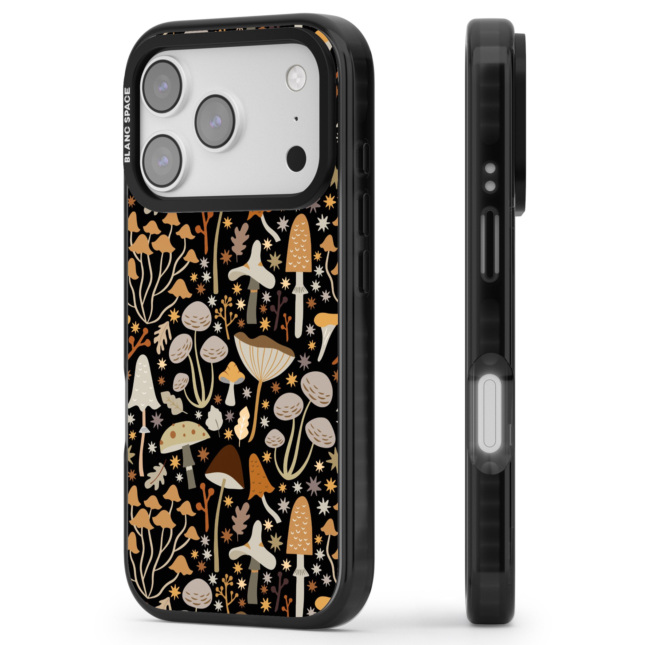 Mushroom Dream Pattern iPhone 17 Pro Max Impact Black Phone Case Side Profile