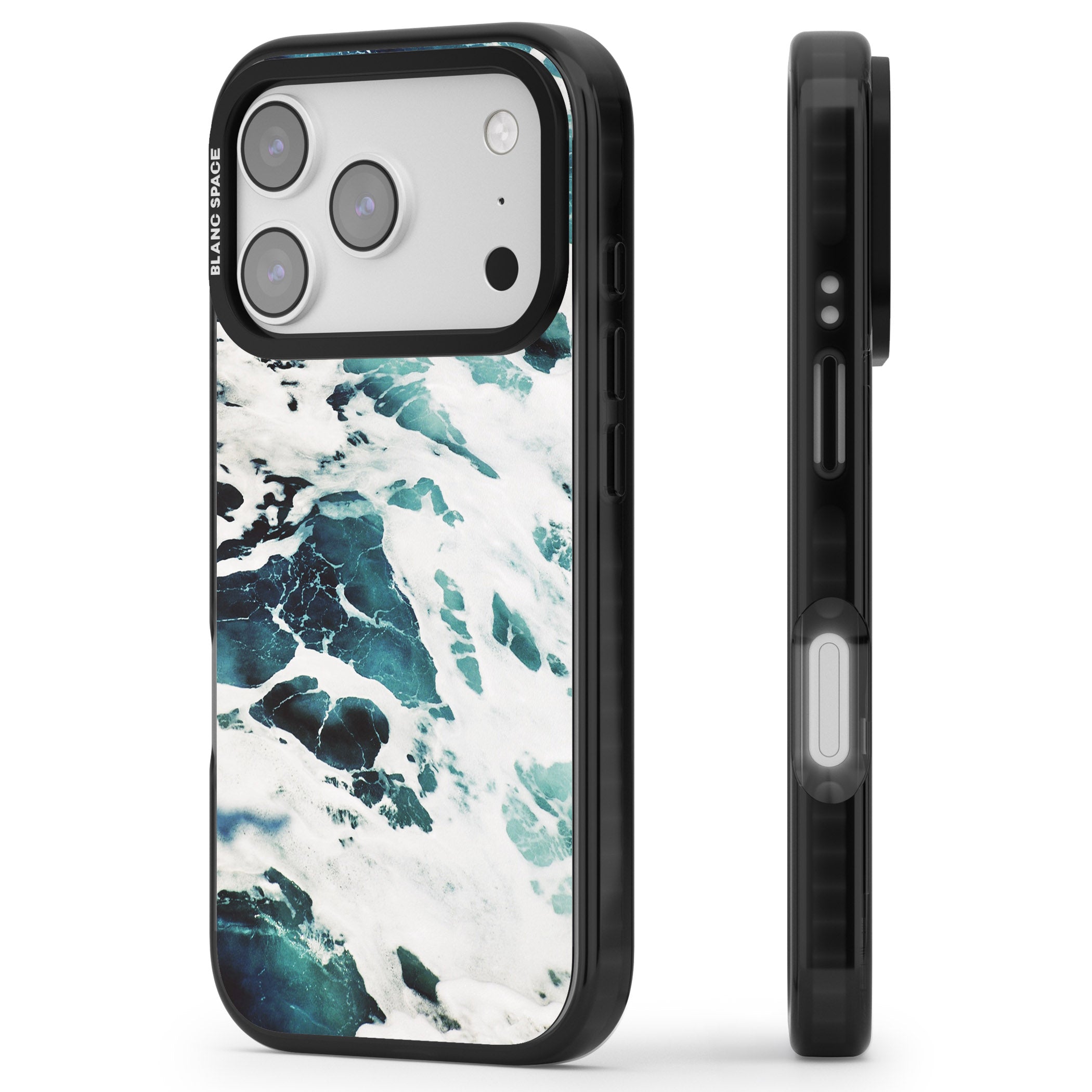 Ocean Surge iPhone 17 Pro Max Impact Black Phone Case Side Profile