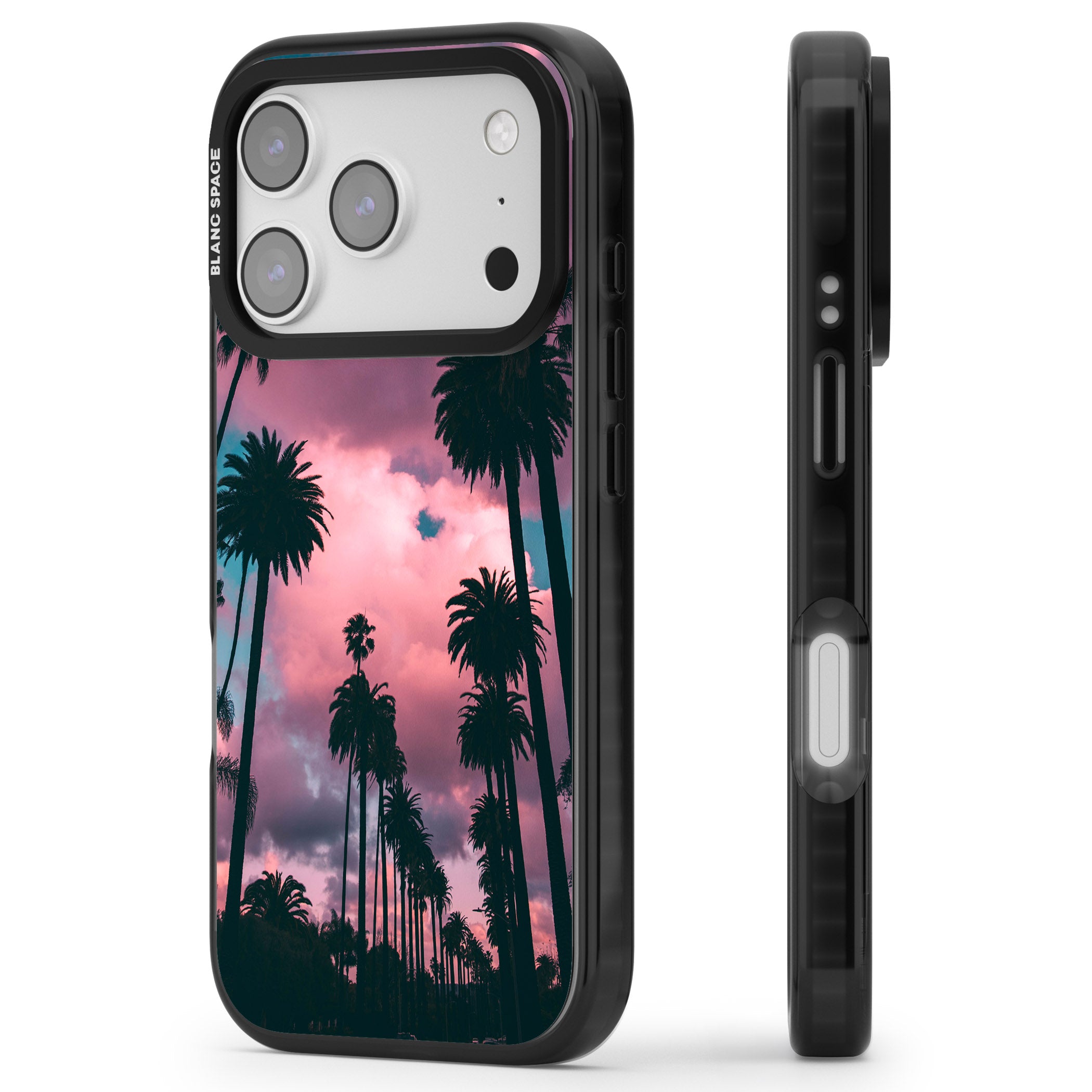 Sunset Palms iPhone 17 Pro Impact Black Phone Case Side Profile