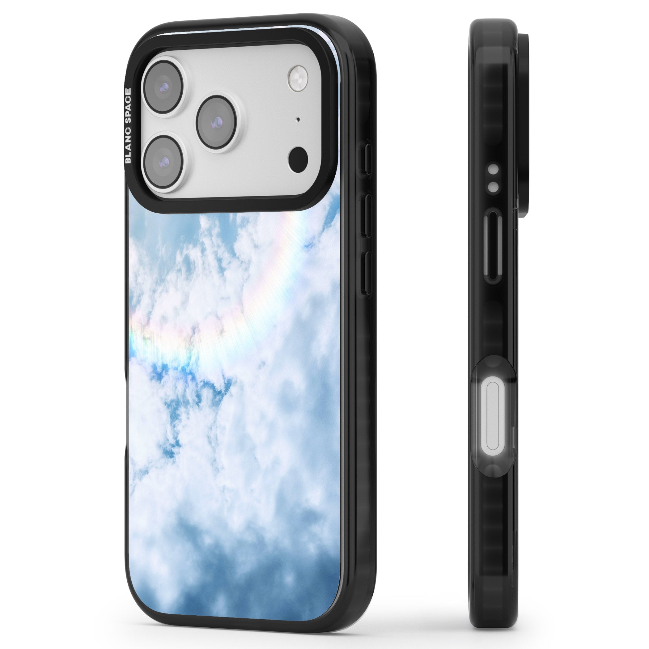 Pastel Rainbow Sky iPhone 17 Pro Impact Black Phone Case Side Profile