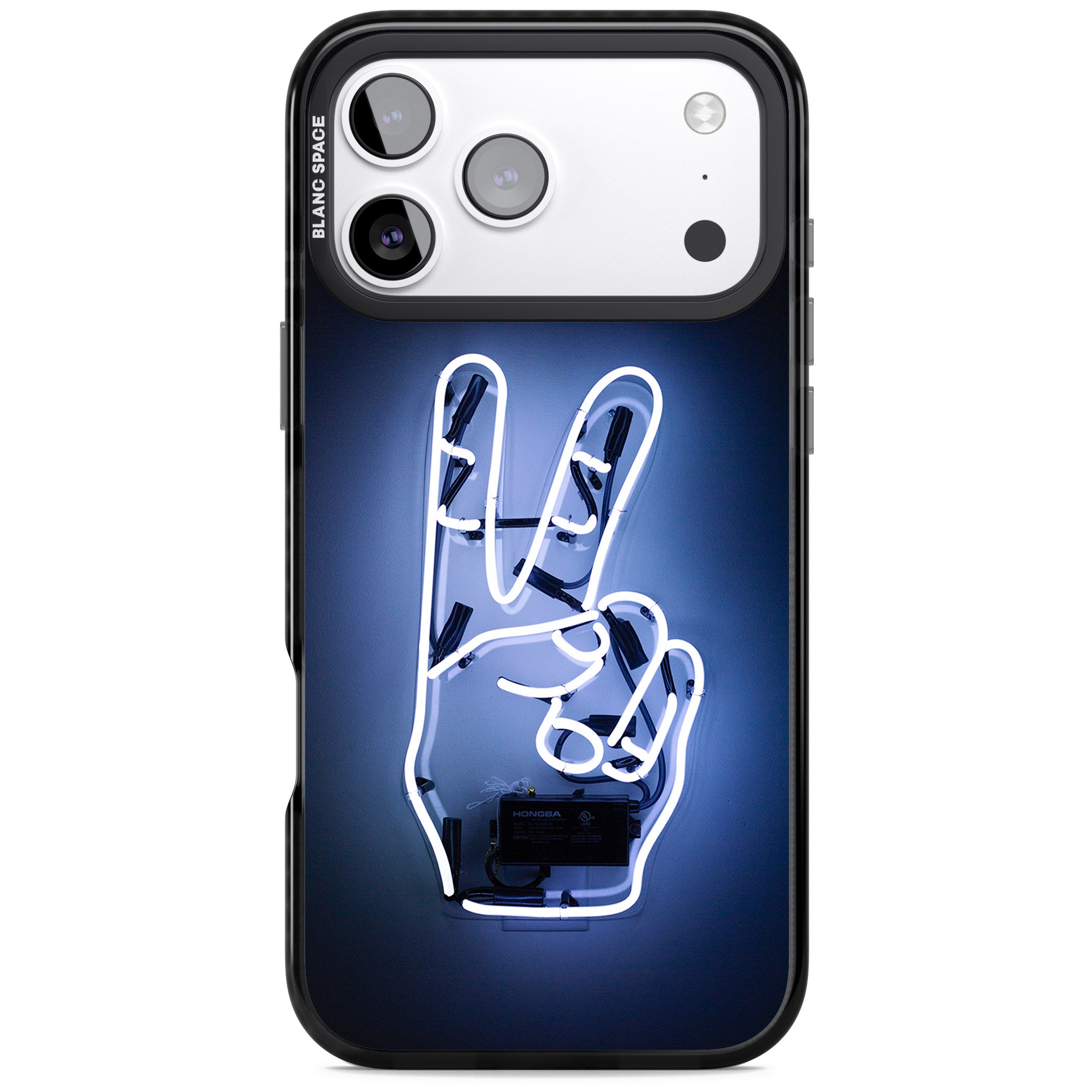 Neon Peace Sign iPhone 17 Pro Impact Black Phone Case
