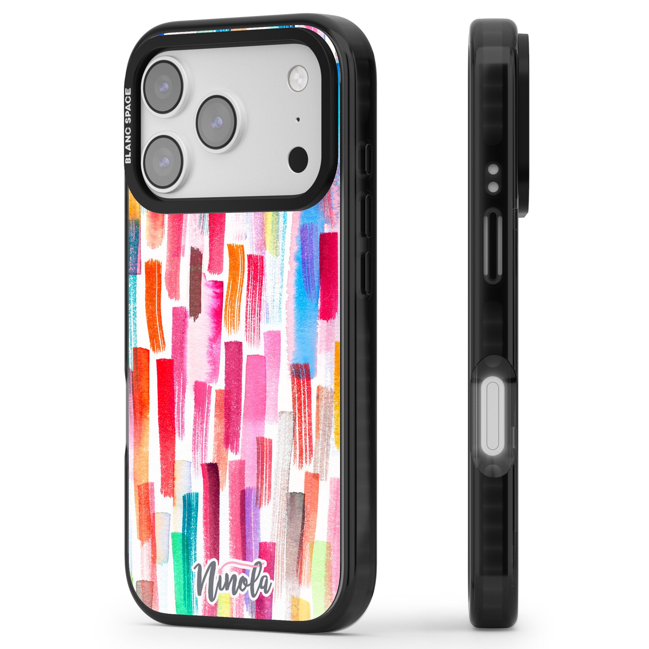 Colorful Brushstrokes iPhone 17 Pro Max Impact Black Phone Case Side Profile