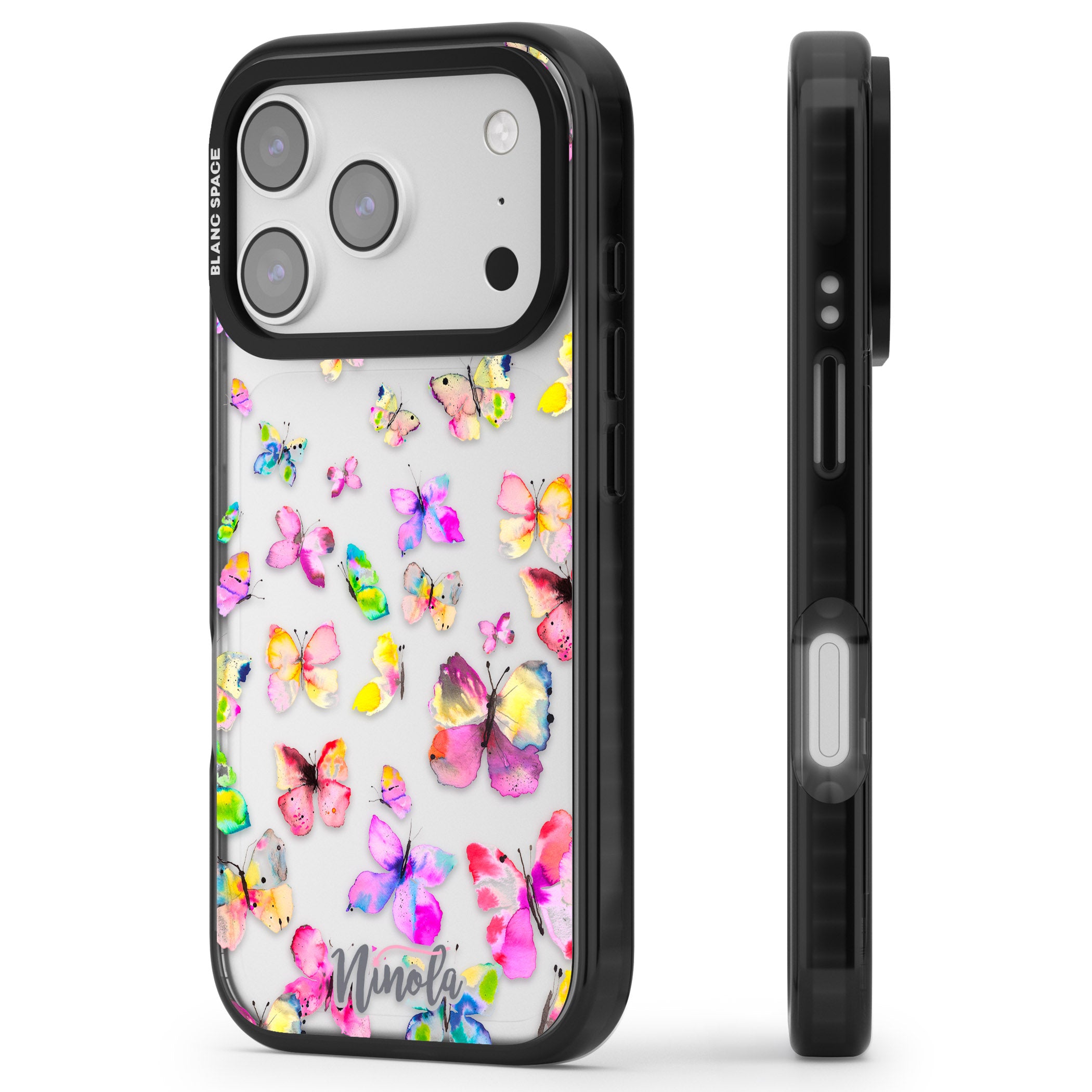 Watercolor Butterflies iPhone 17 Pro Impact Black Phone Case Side Profile