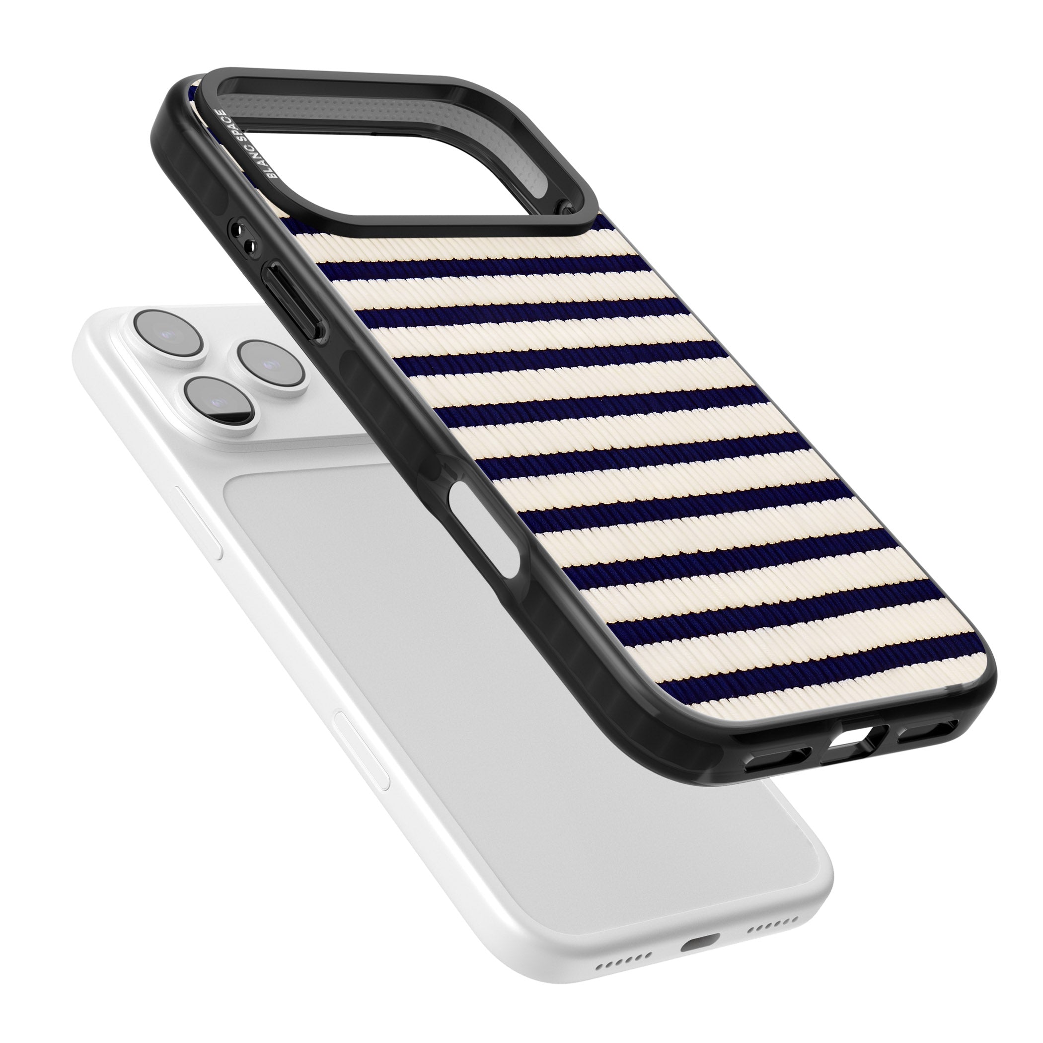 Navy & Cream Stripes iPhone 17 Pro Max Impact Black Phone Case Colours