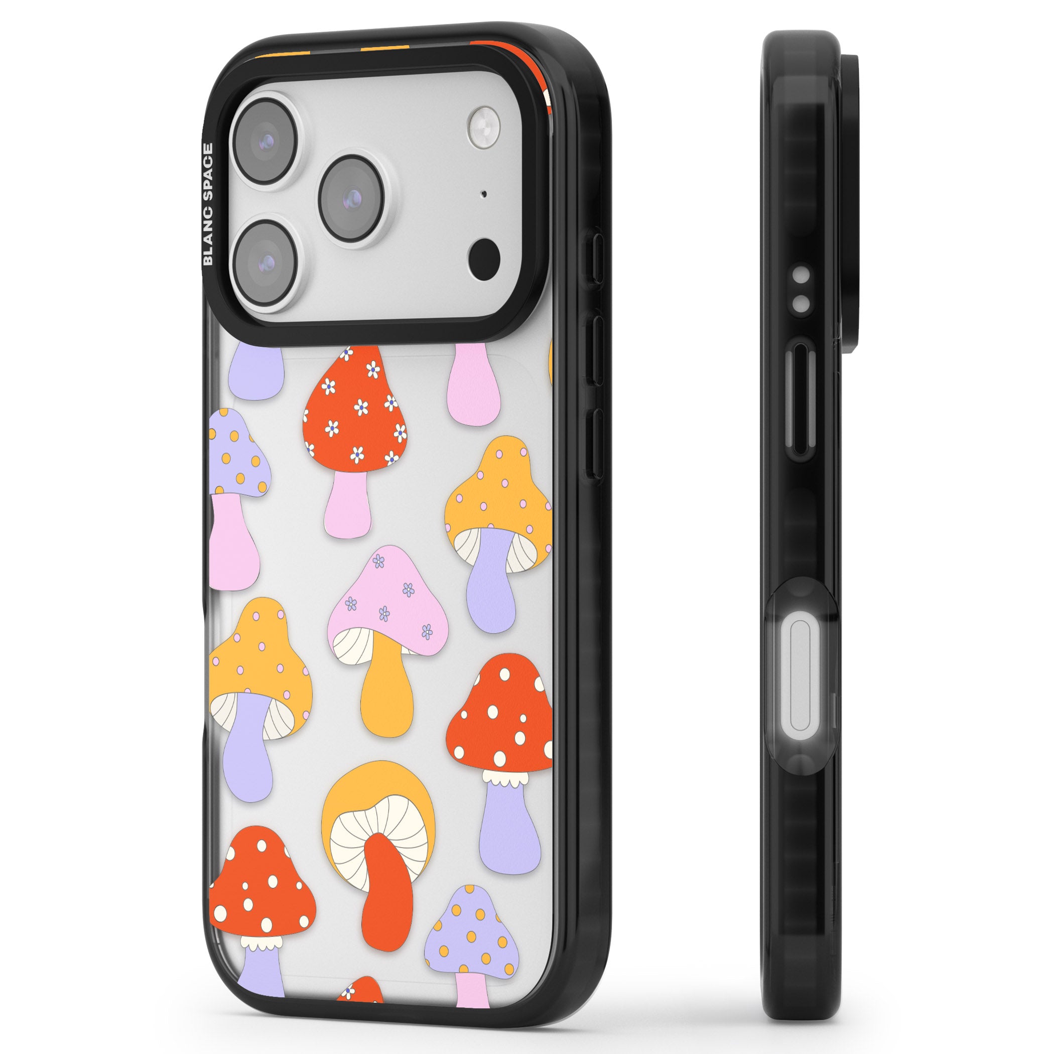 Happy Shrooms iPhone 17 Pro Max Impact Black Phone Case Side Profile