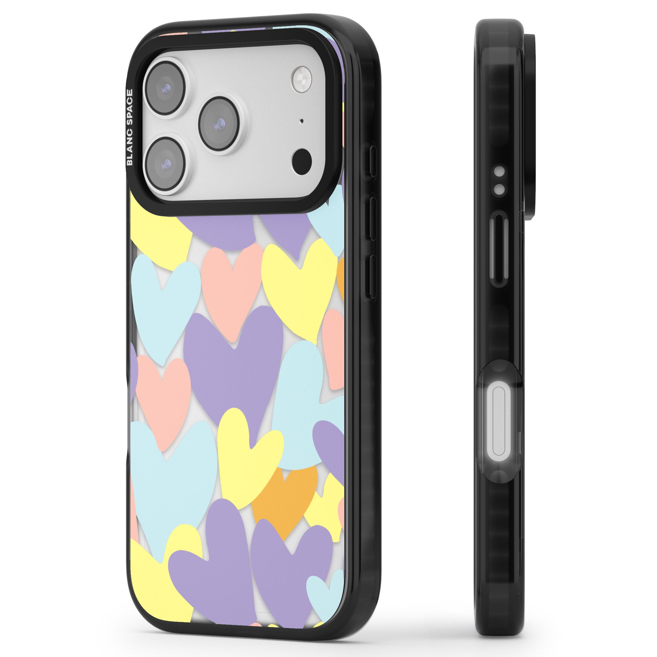 Pastel Hearts iPhone 17 Pro Impact Black Phone Case Side Profile