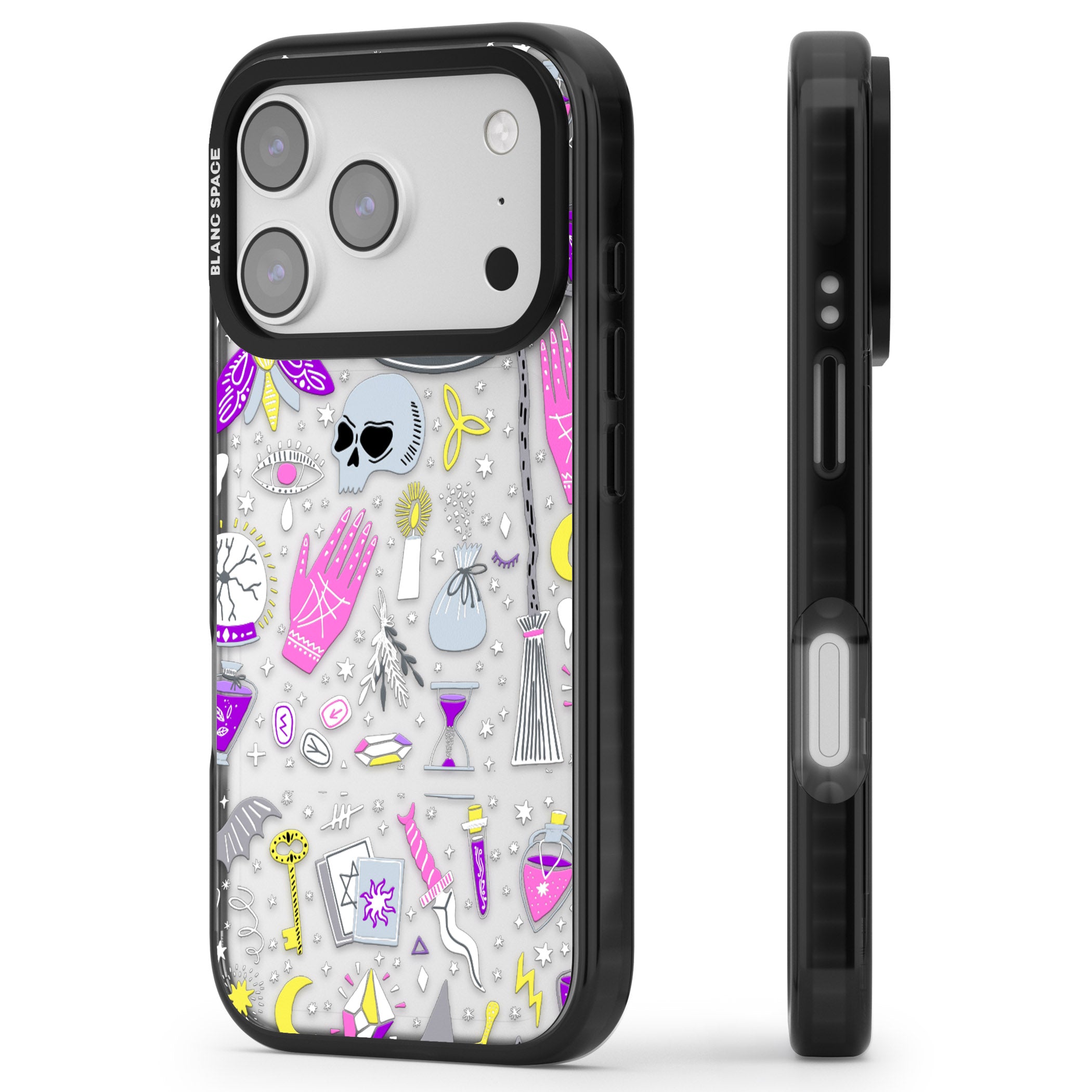 Black Magic Pattern iPhone 17 Pro Max Impact Black Phone Case Side Profile