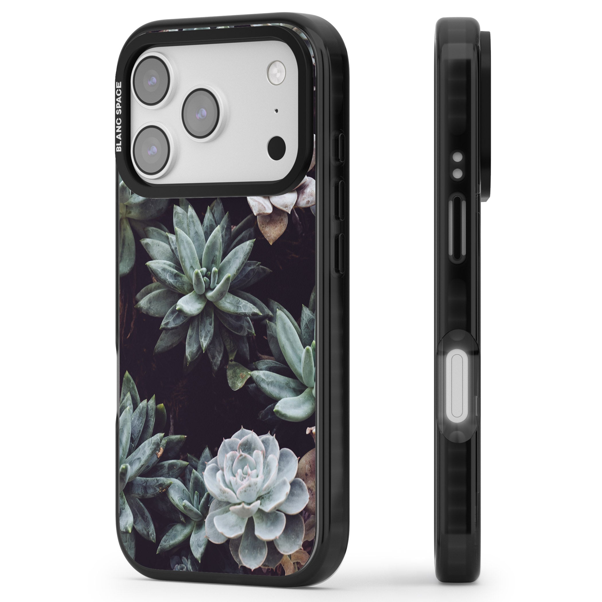 Succulent Bloom Mixed iPhone 17 Pro Max Impact Black Phone Case Side Profile