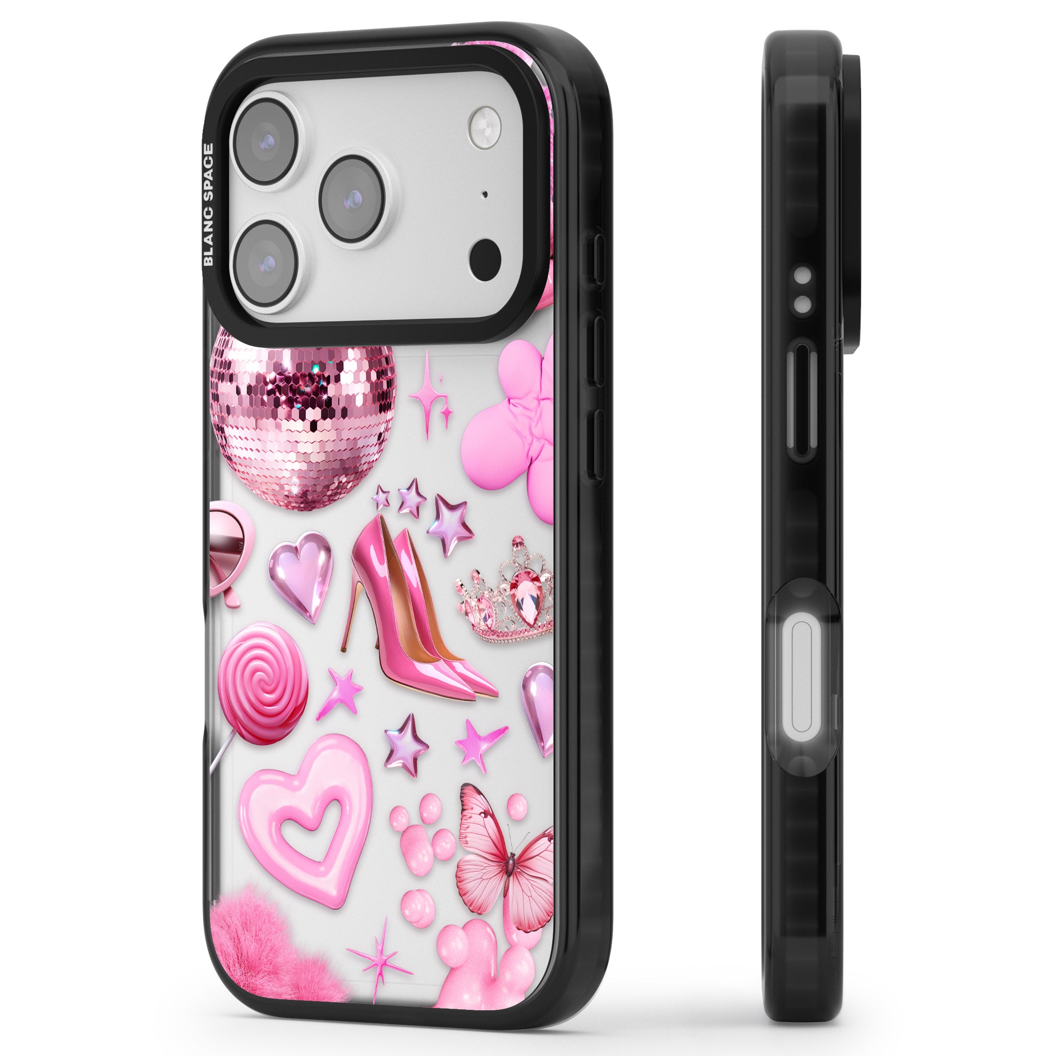 Pink Glam iPhone 17 Pro Max Impact Black Phone Case Side Profile