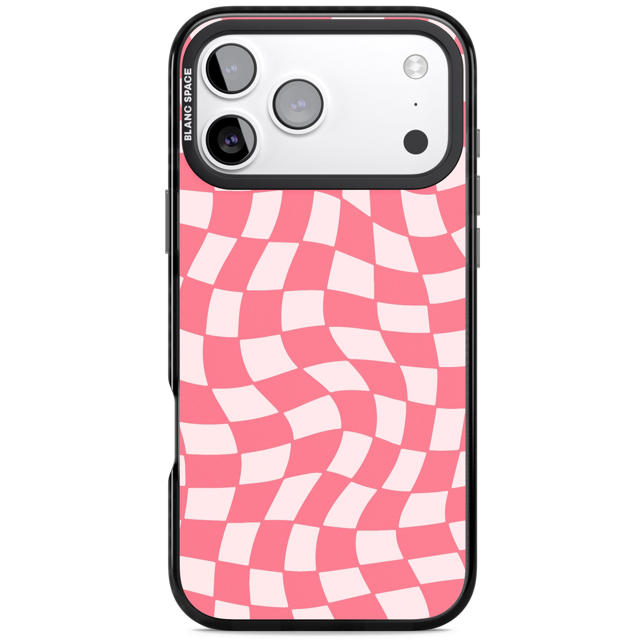 Pink Wavy Checked Pattern iPhone 17 Pro Max Impact Black Phone Case