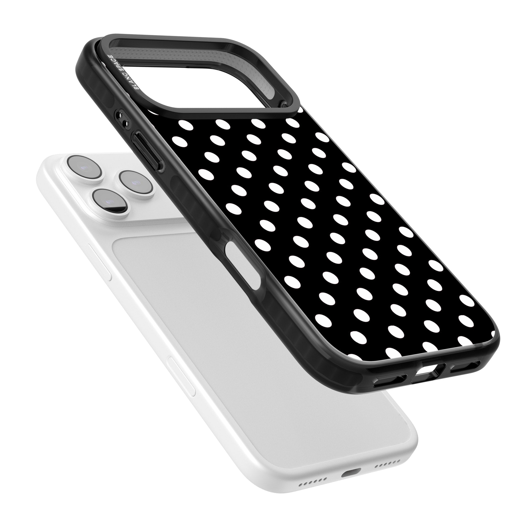 Designer Chic Black Polka Dot iPhone 17 Pro Max Impact Black Phone Case Colours