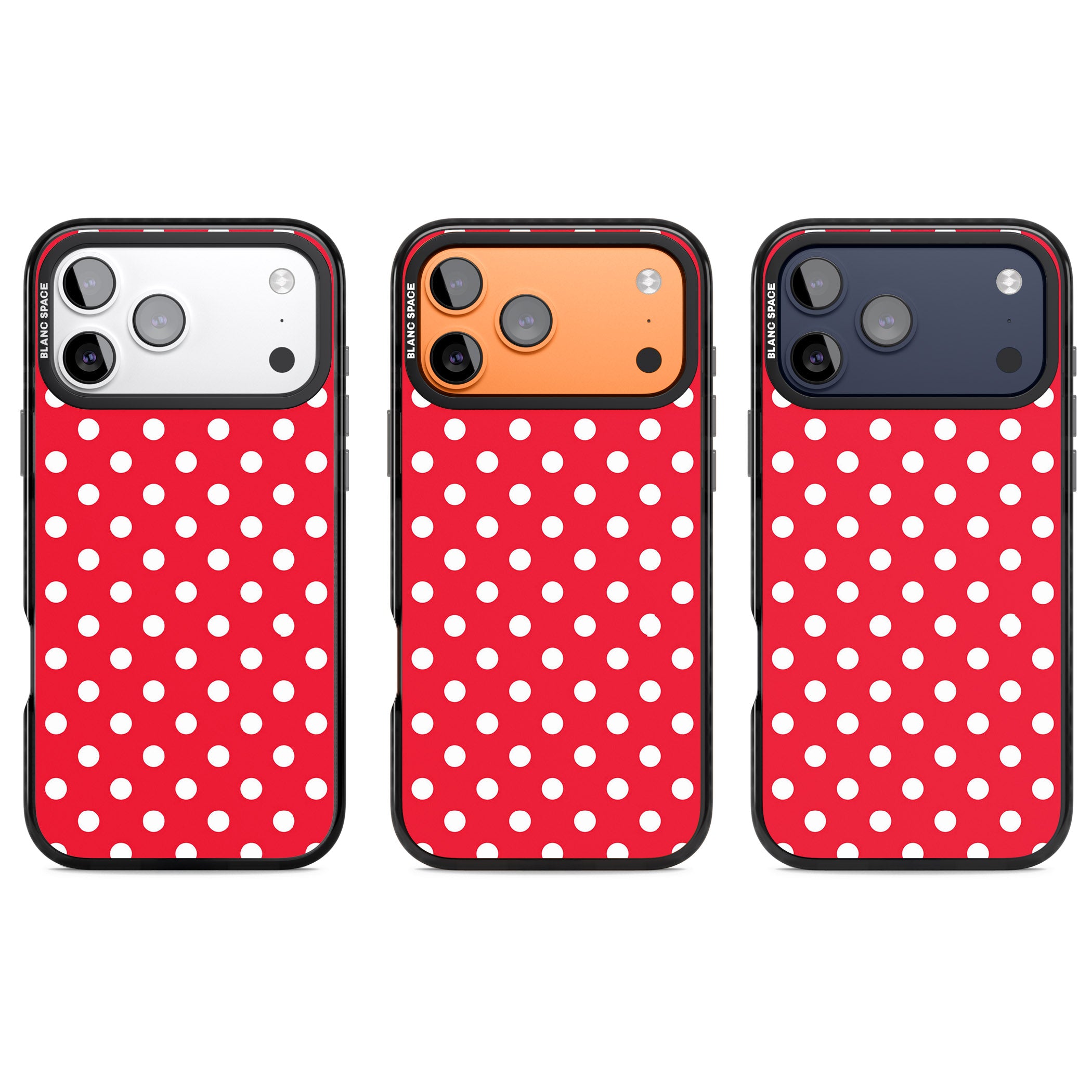 Designer Lava Red Polka Dot iPhone 17 Pro Impact Black Phone Case APT Impact Protection