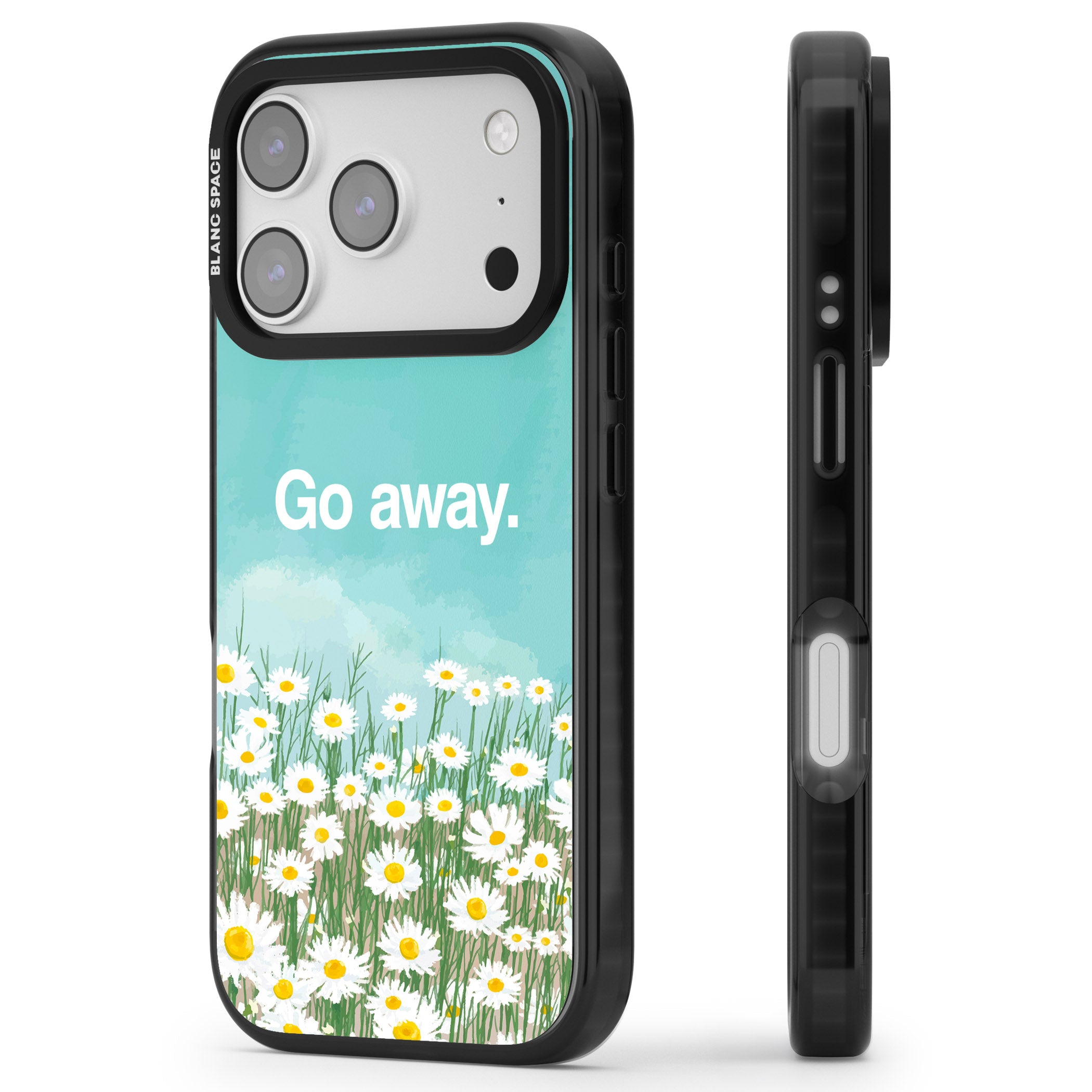 Go Away iPhone 17 Pro Max Impact Black Phone Case Side Profile