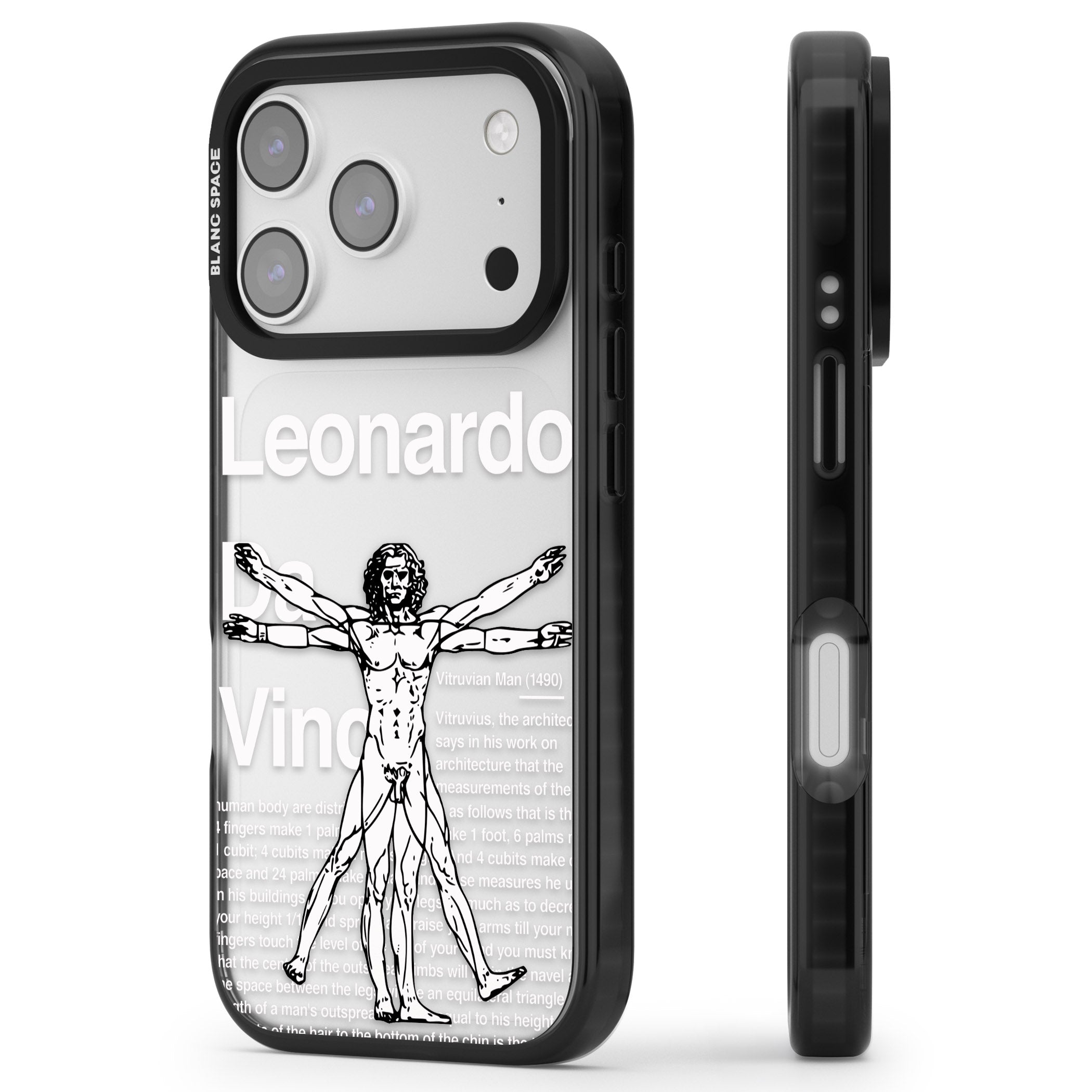 Vitruvian Man iPhone 17 Pro Max Impact Black Phone Case Side Profile