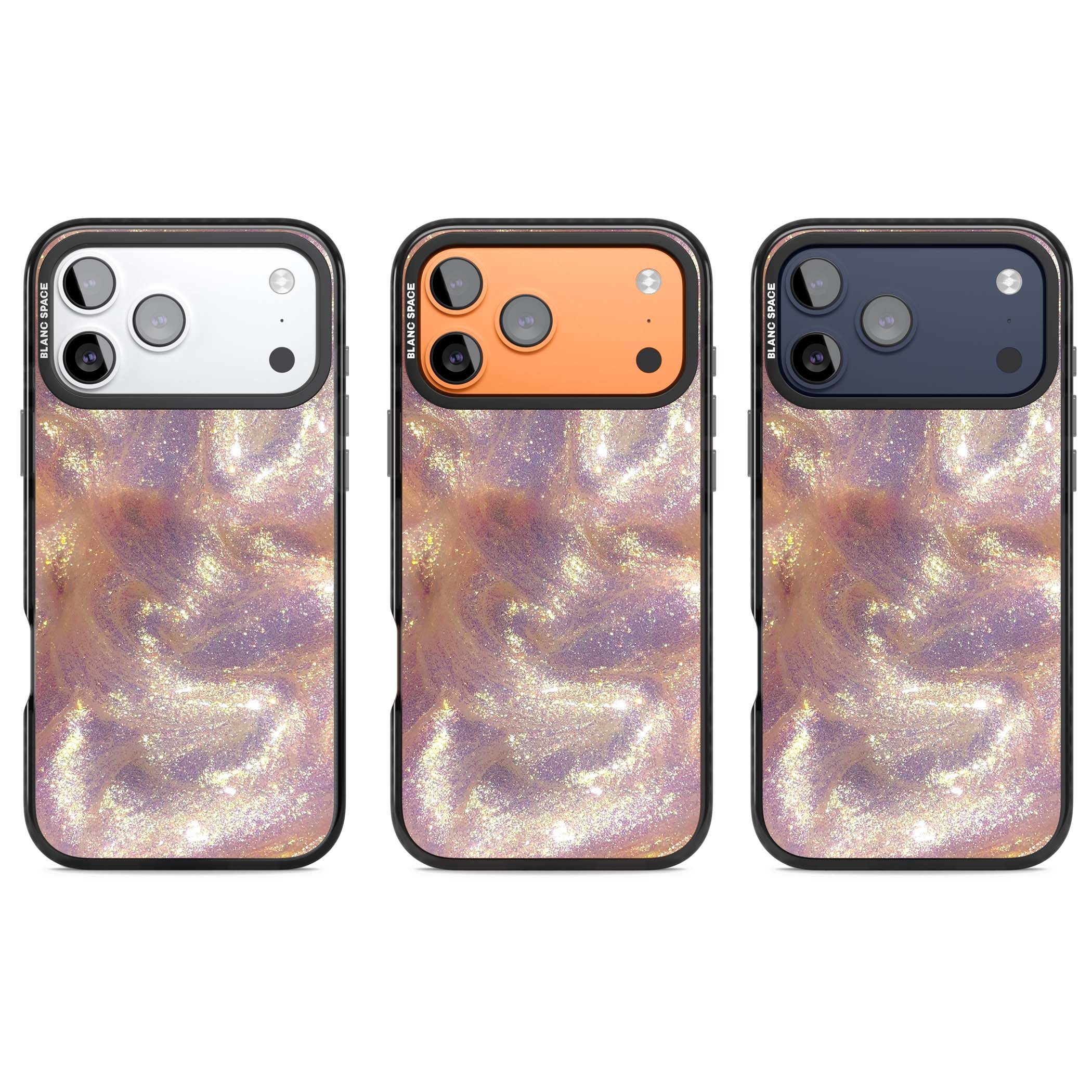 Shimmer marble iPhone case featuring rose gold glitter swirls, lilac shimmer and iridescent pearl finish | Clear Impact case for iPhone 17 Pro, iPhone 17 Pro Max